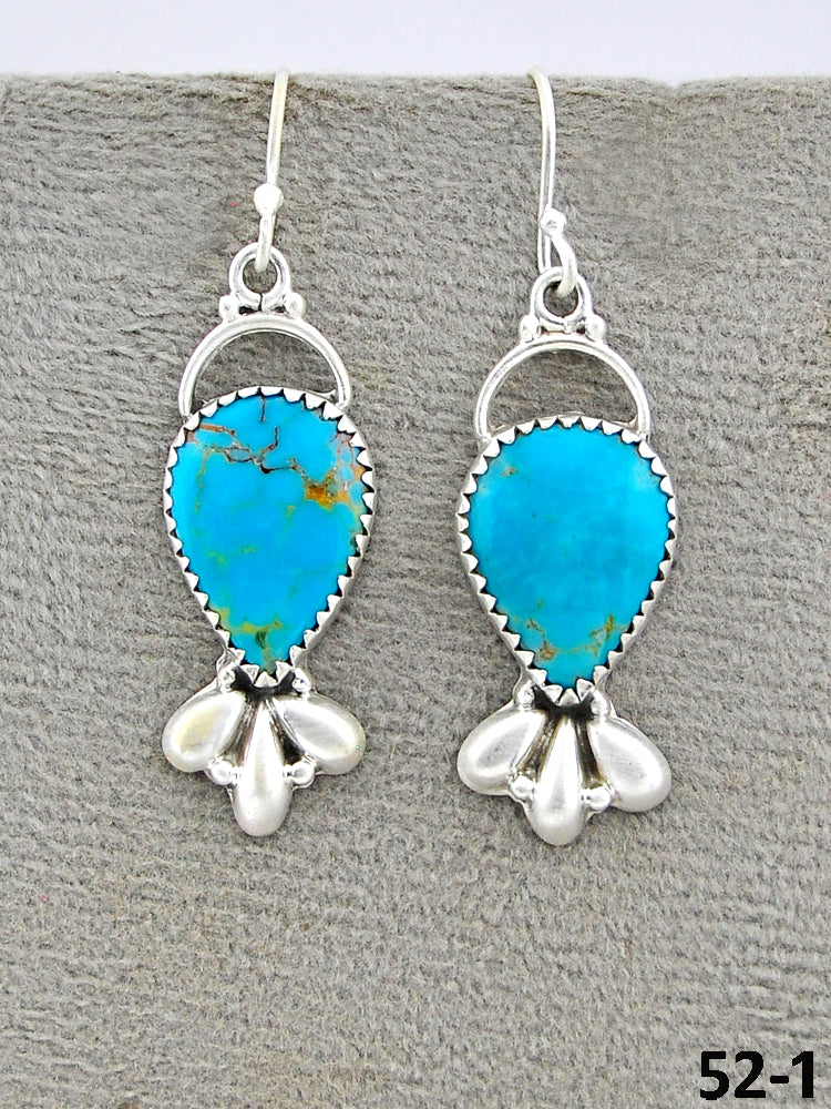 Southwest Made Tyron Turquoise & Sterling Silver Hook Dangle Earrings