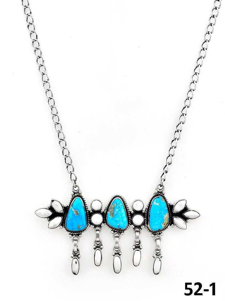 Southwest Made Sierra Bella Turquoise with White Buffalo & Sterling Silver Necklace