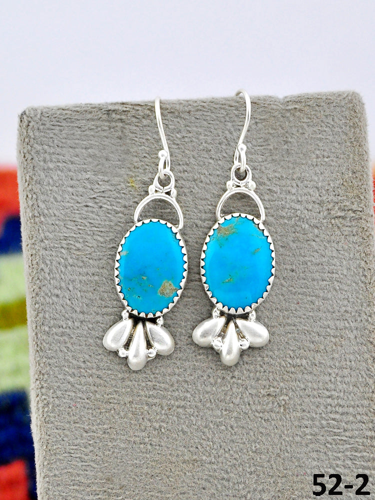 Southwest Made Tyron Turquoise & Sterling Silver Hook Dangle Earrings