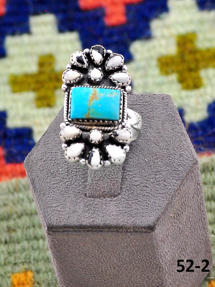 Southwest Handmade Santa Maria with White Buffalo & Sterling Silver Adjustable Ring