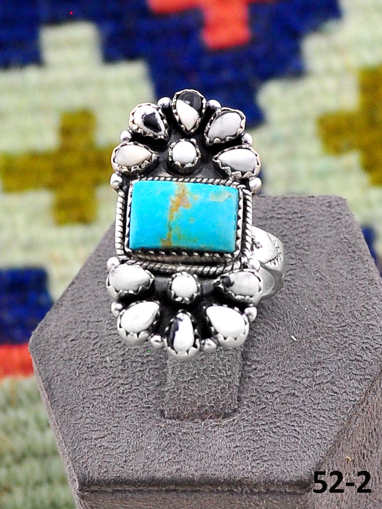 Southwest Handmade Santa Maria with White Buffalo & Sterling Silver Adjustable Ring