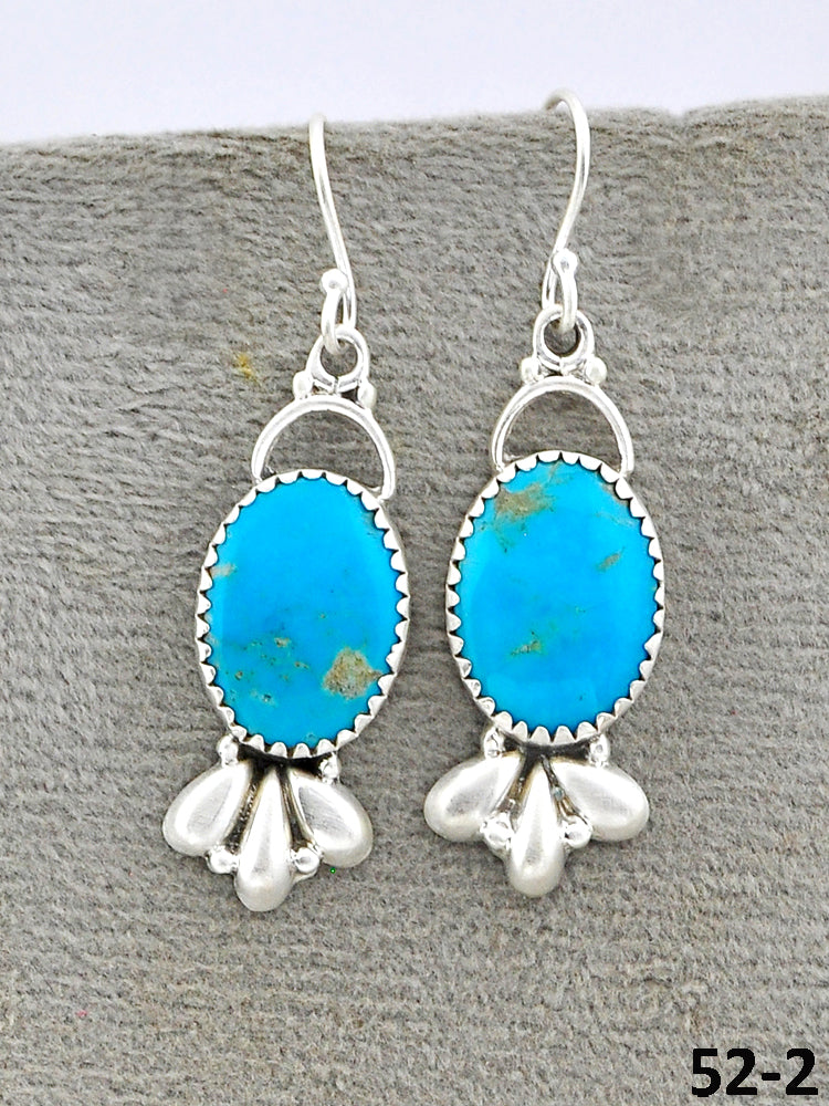 Southwest Made Tyron Turquoise & Sterling Silver Hook Dangle Earrings