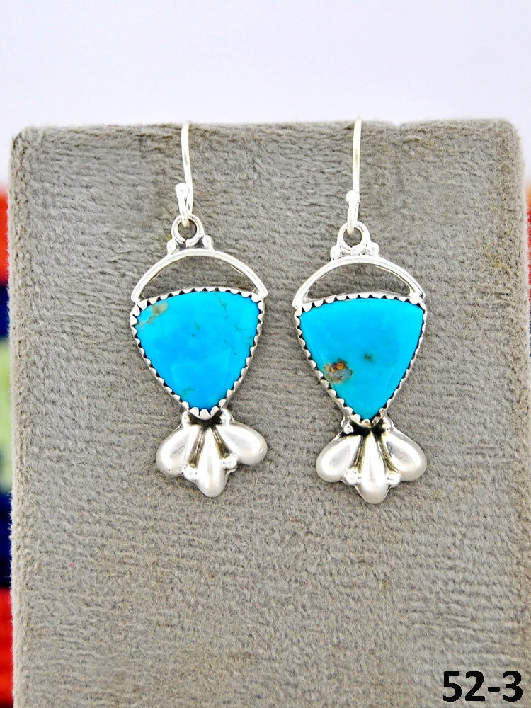 Southwest Made Tyron Turquoise & Sterling Silver Hook Dangle Earrings