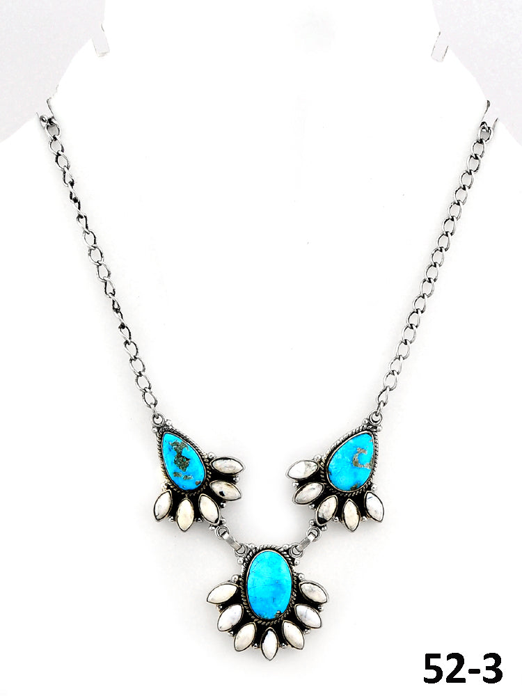 Southwest Made Sierra Bella Turquoise with White Buffalo & Sterling Silver Necklace