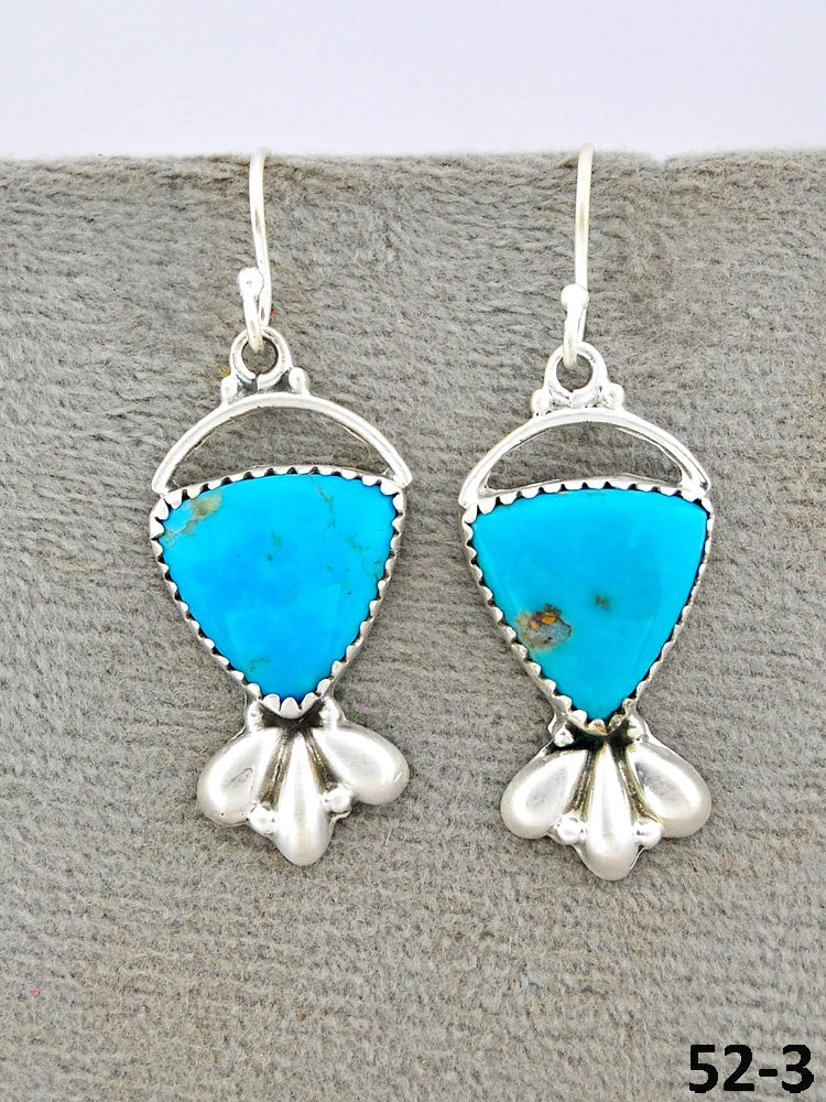 Southwest Made Tyron Turquoise & Sterling Silver Hook Dangle Earrings