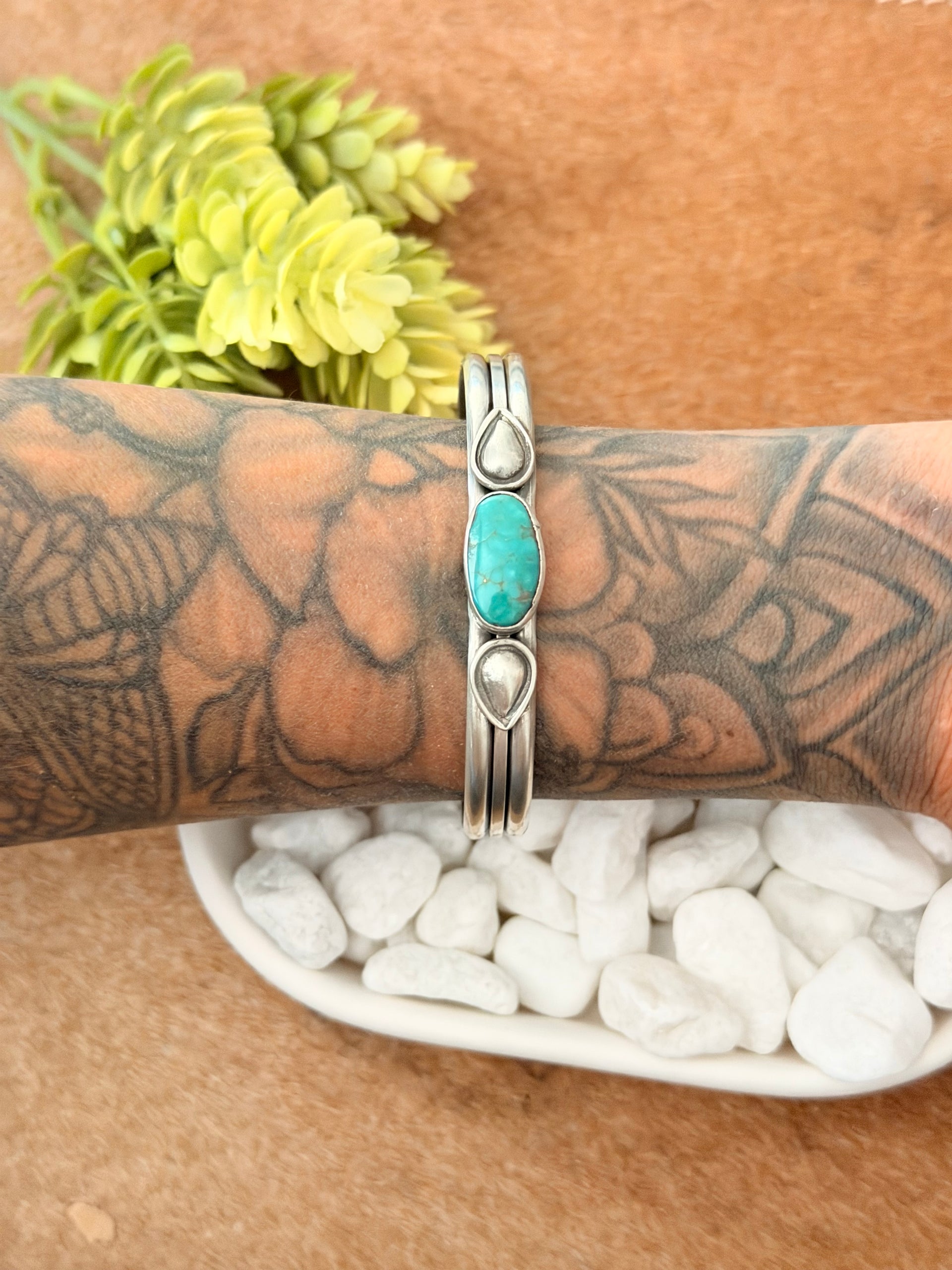 Navajo Made Kingman Turquoise & Sterling Silver Cuff Bracelet