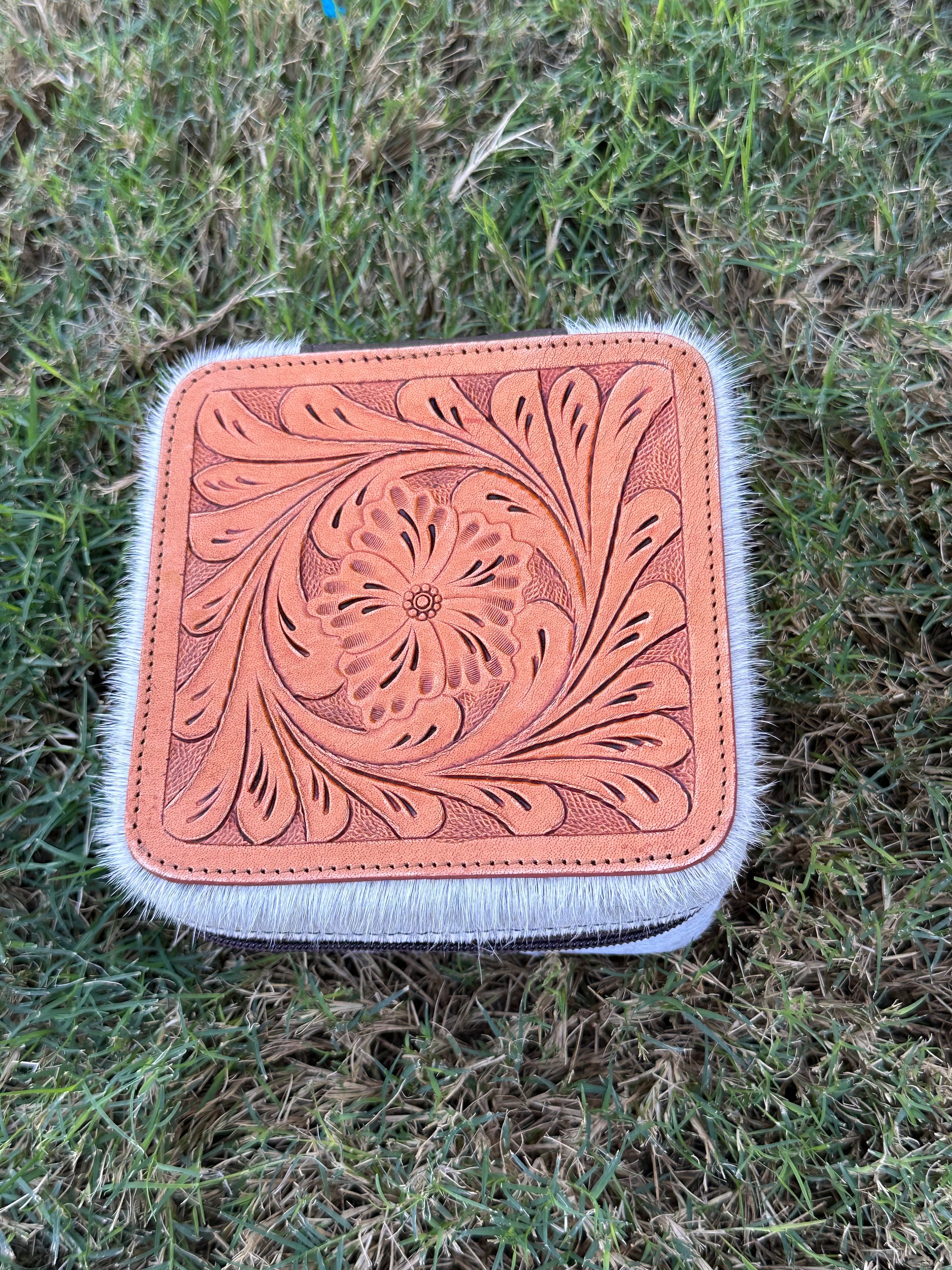 Genuine Tooled Leather Cowhide Jewelry Box