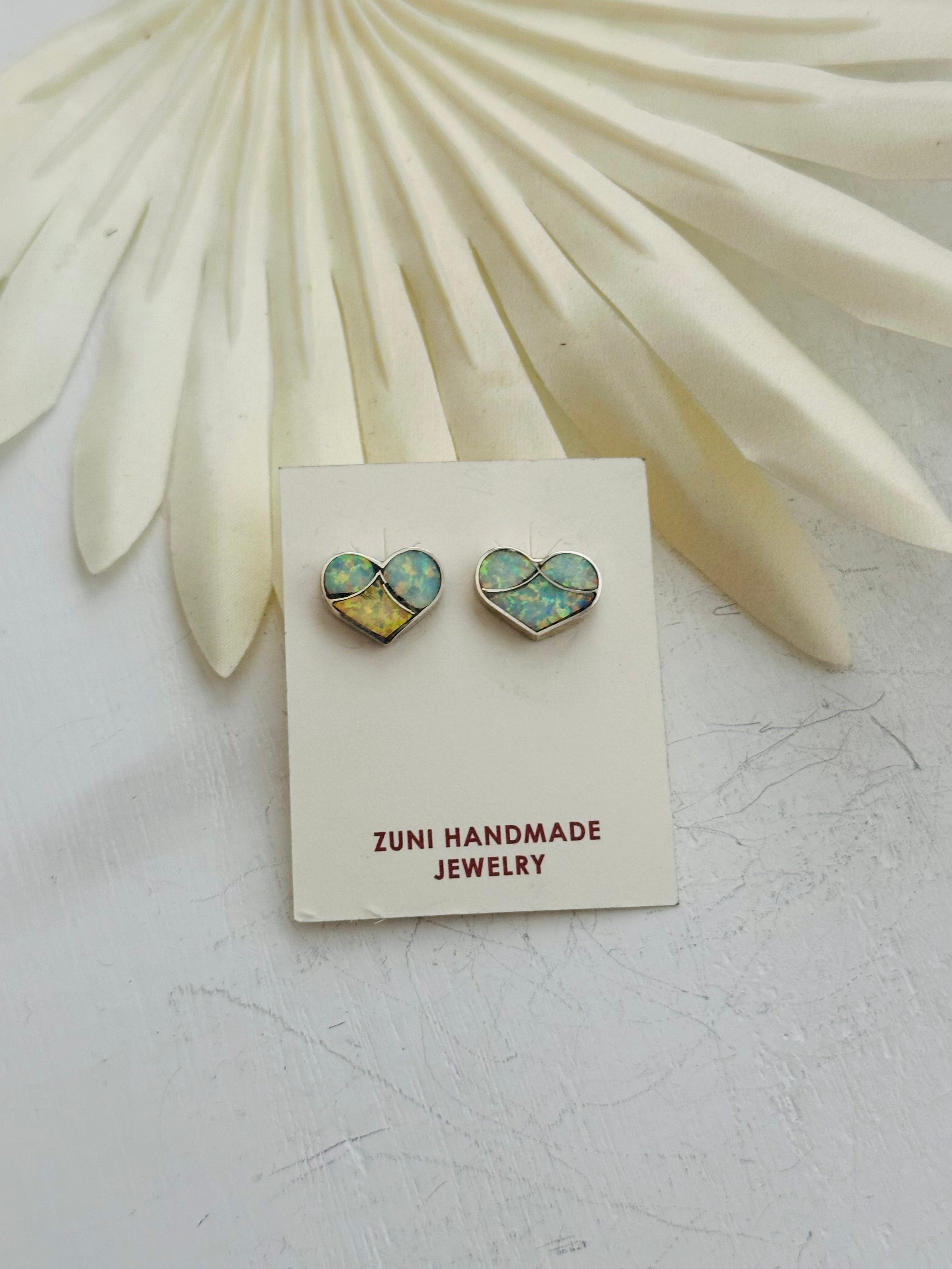 Zuni Made Opal & Sterling Silver Studs Earrings