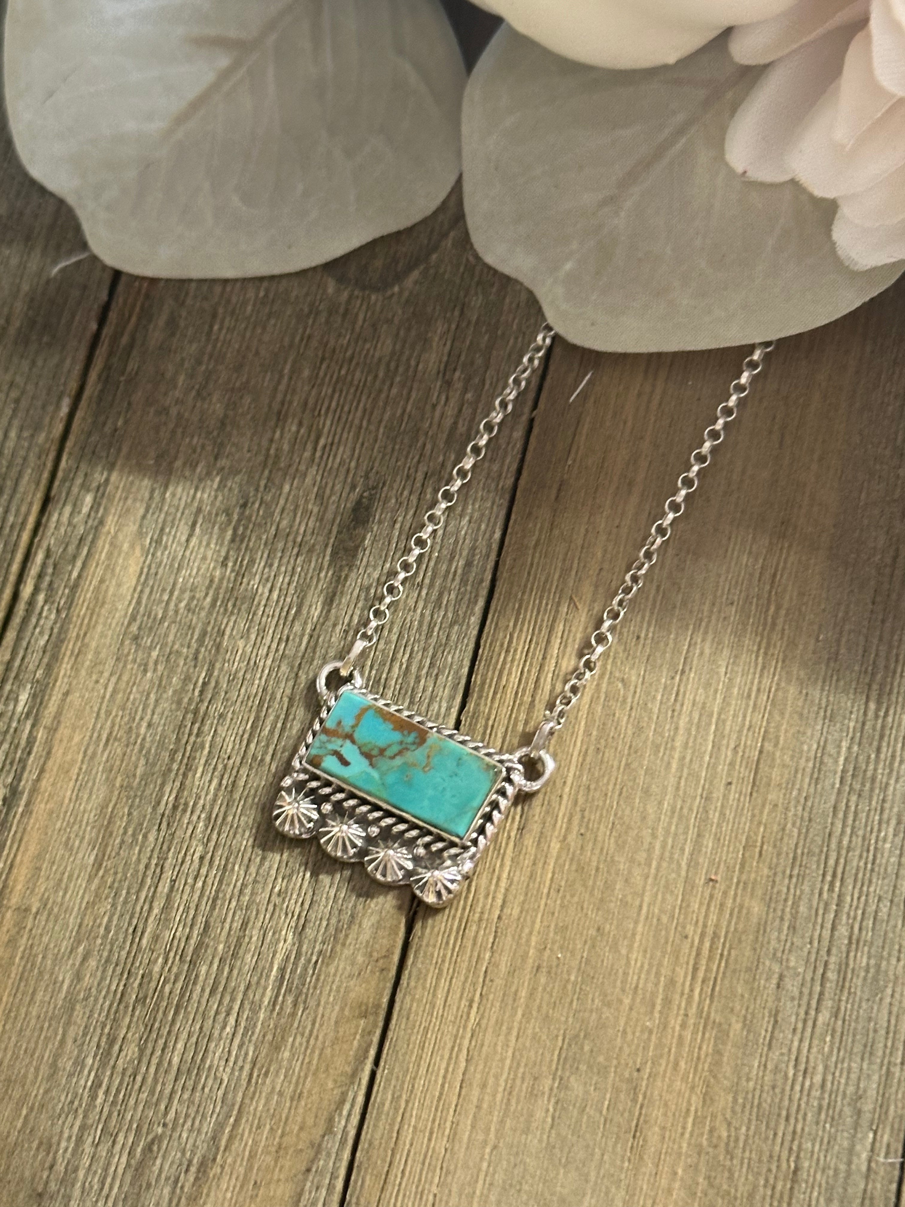 Southwest Handmade Kingman Turquoise & Sterling Silver Bar Necklace