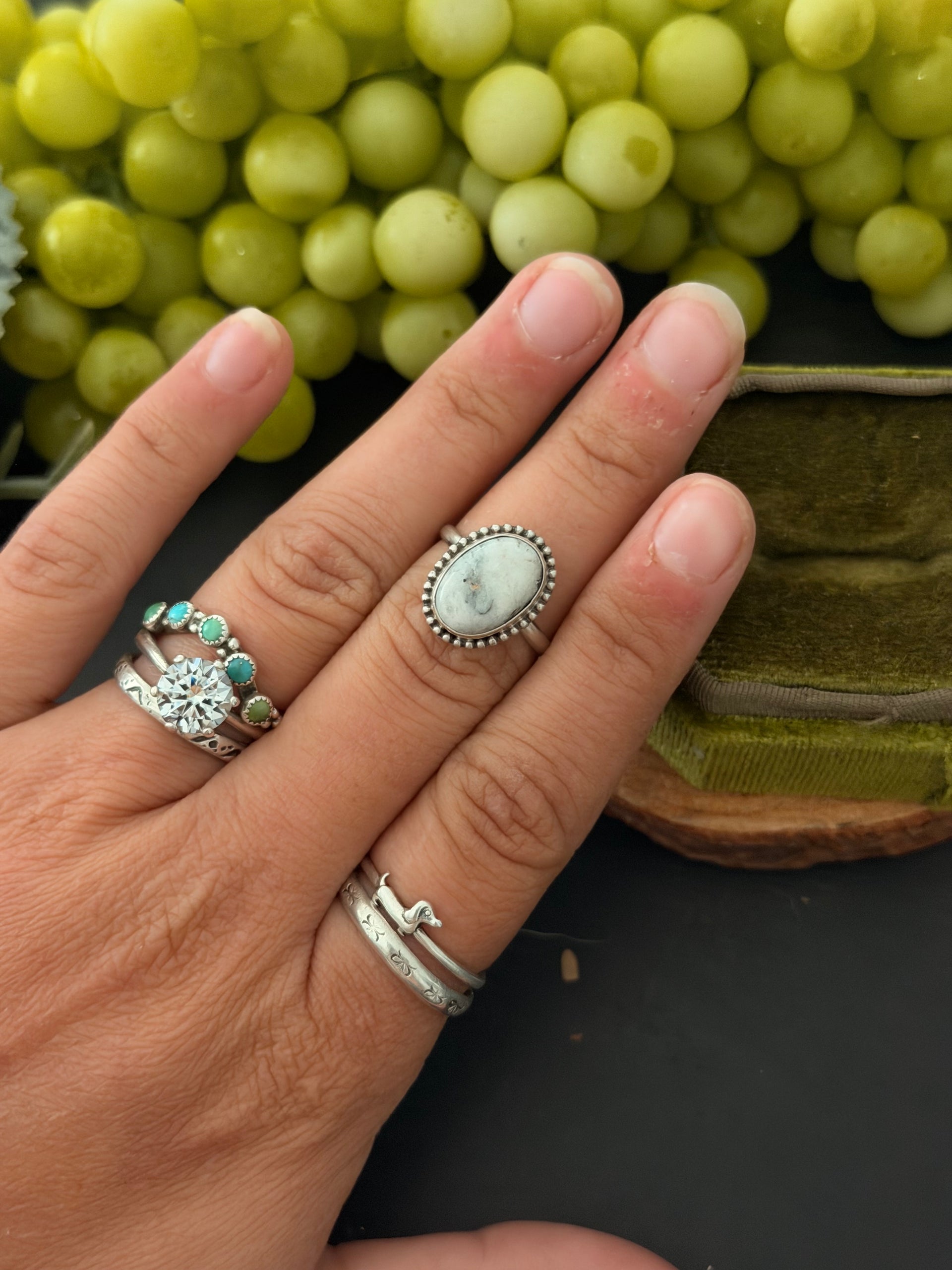 Navajo Made White Buffalo & Sterling Silver Ring Size 6.5