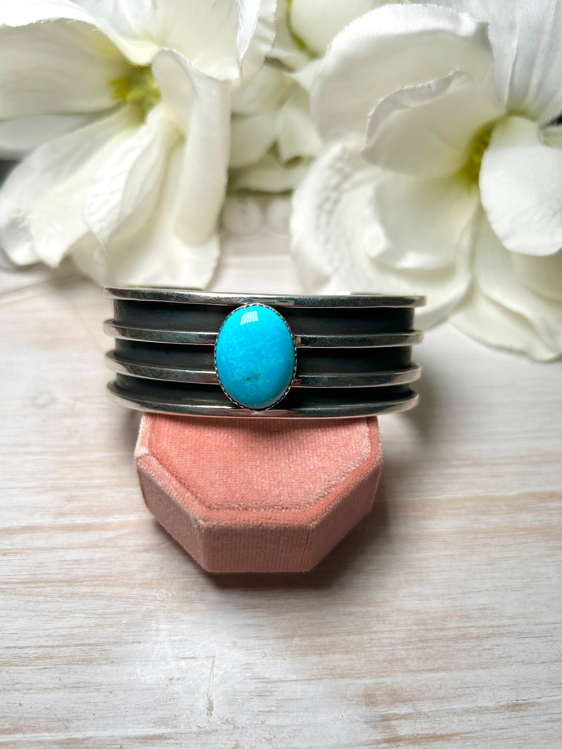 Navajo Made Kingman Turquoise & Sterling Silver Cuff Bracelet