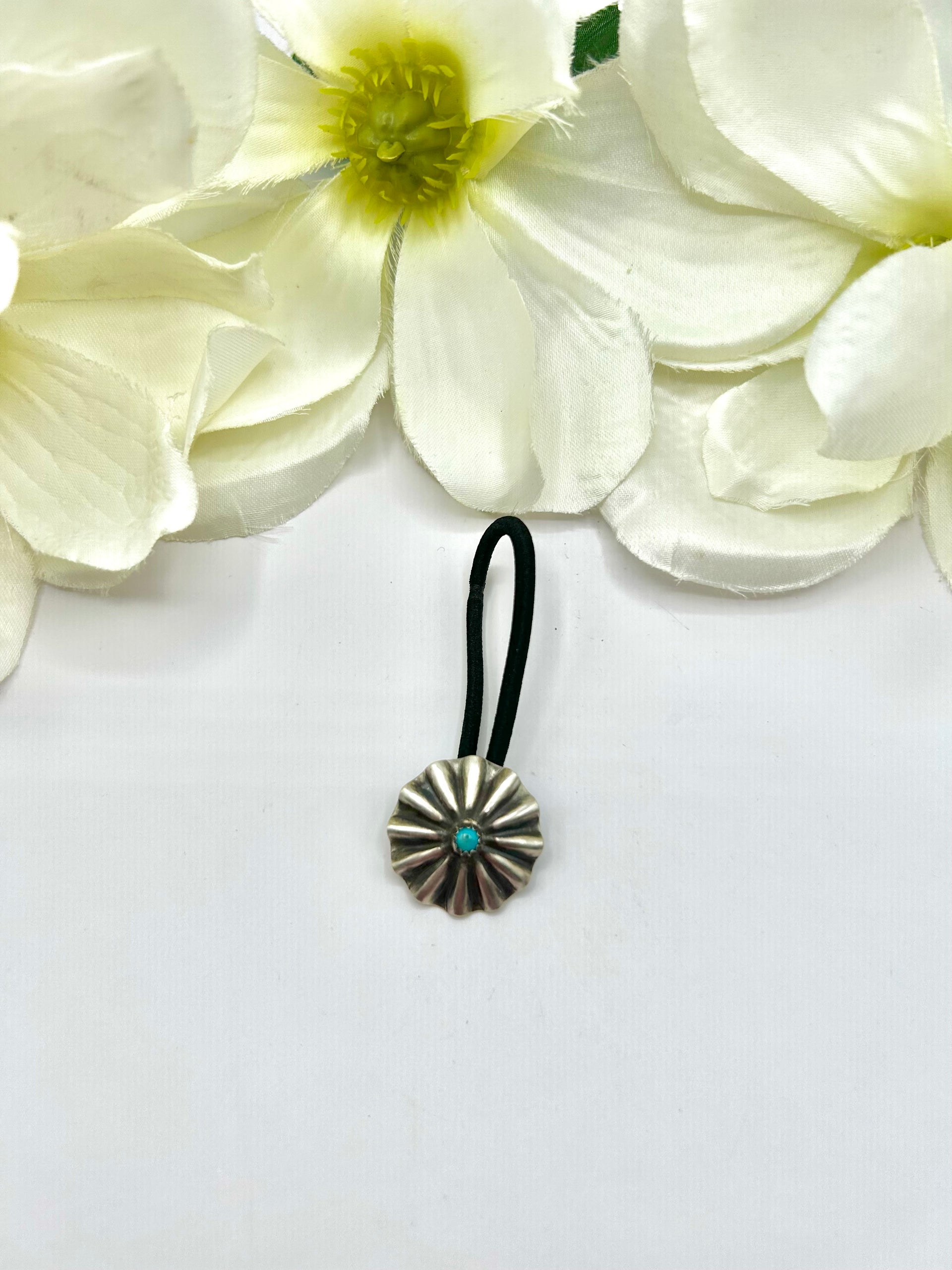 Navajo Made Kingman Turquoise & Sterling Silver Hair Tie