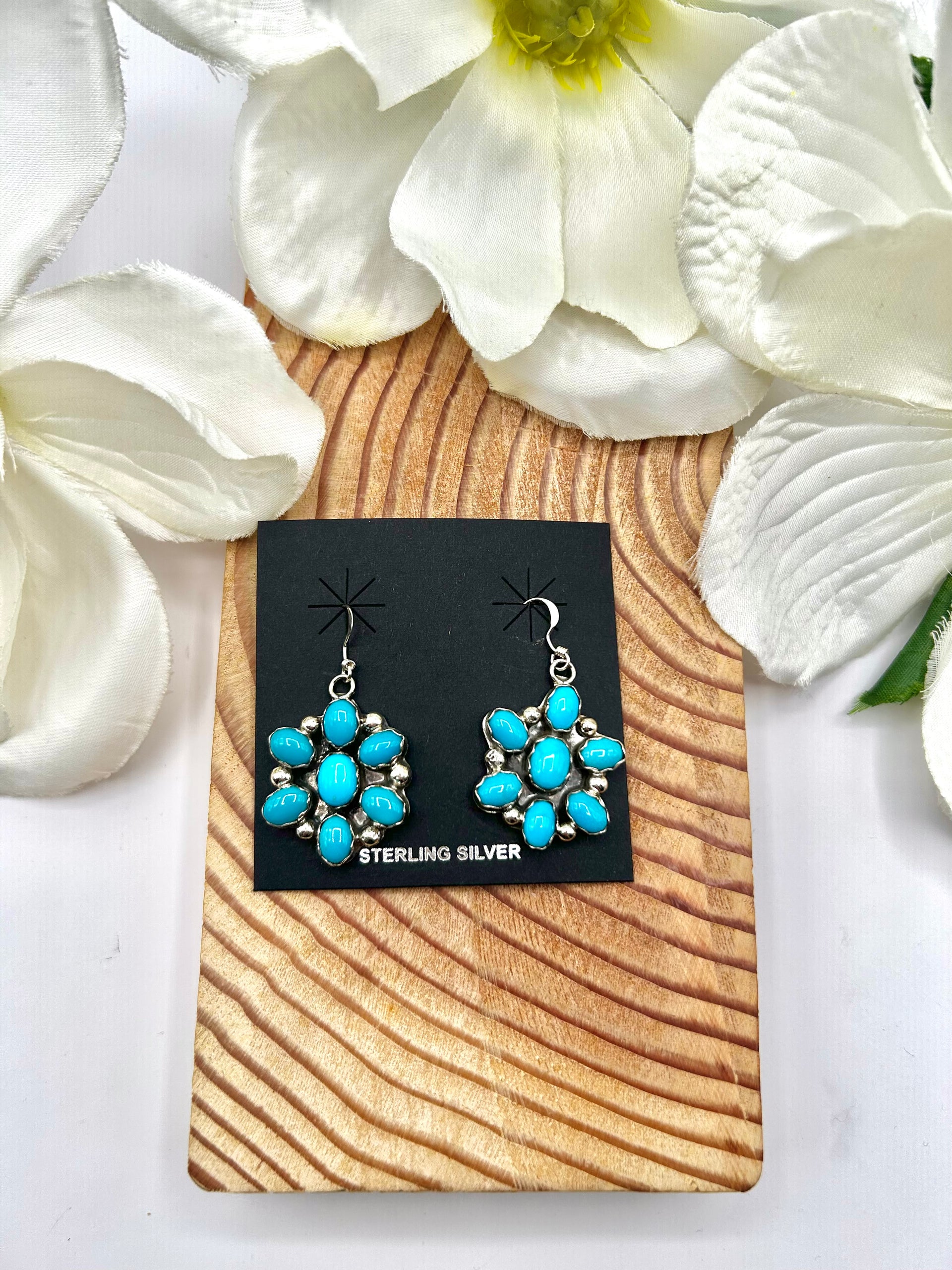 Navajo Made Kingman Turquoise & Sterling Silver Hook Earrings