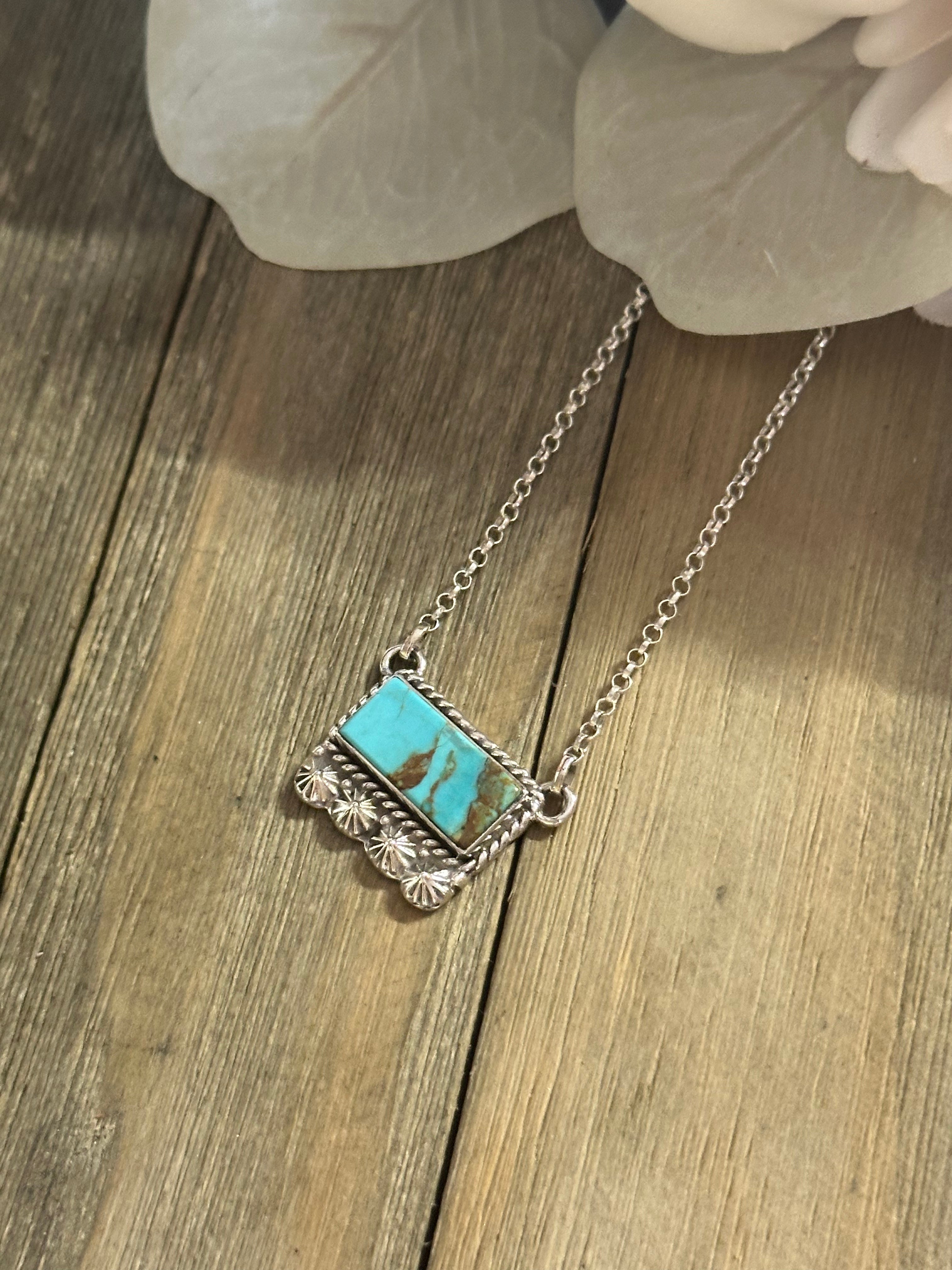 Southwest Handmade Kingman Turquoise & Sterling Silver Bar Necklace