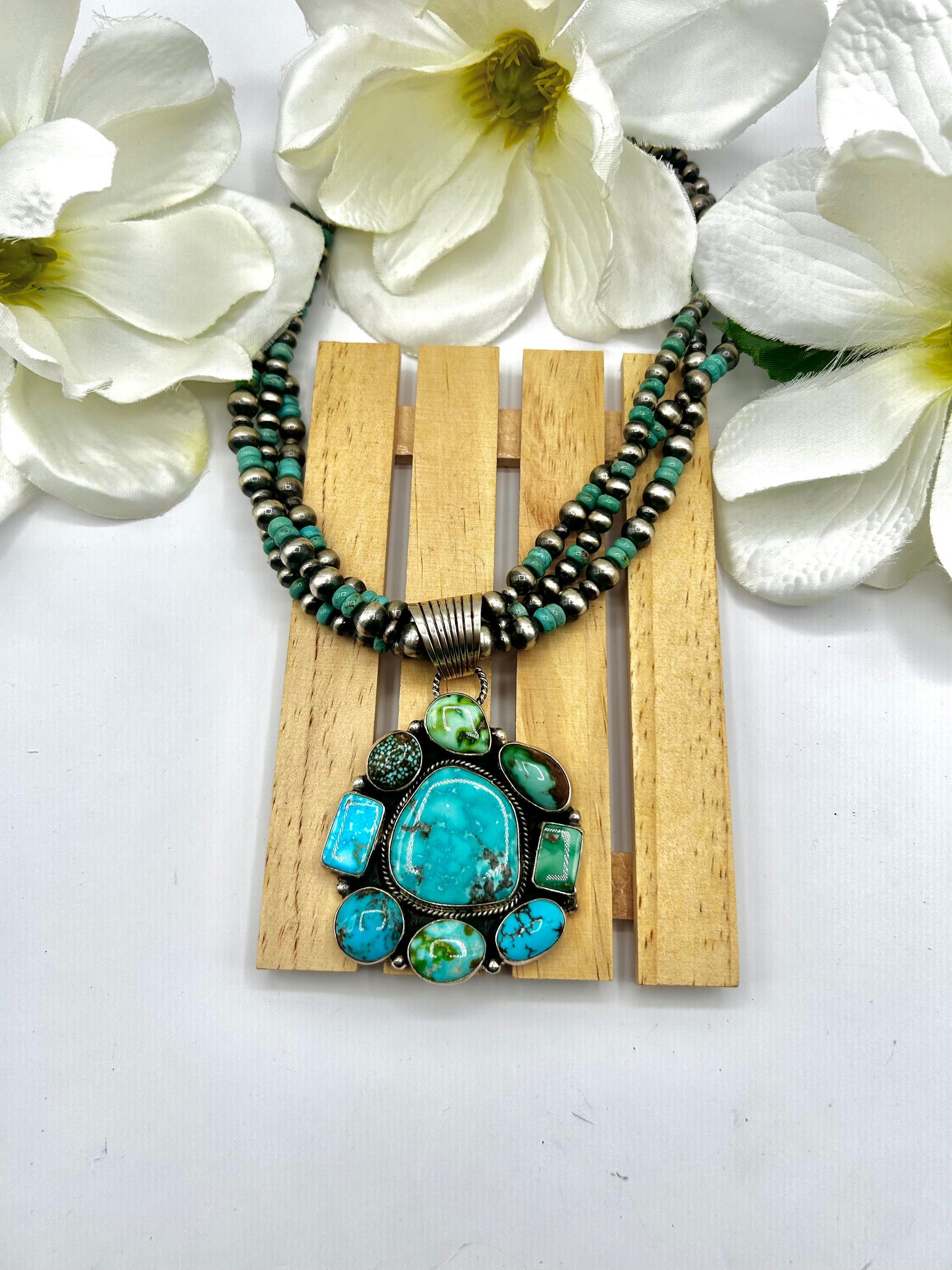 Navajo Made Mixed Turquoise & Sterling Silver Necklace