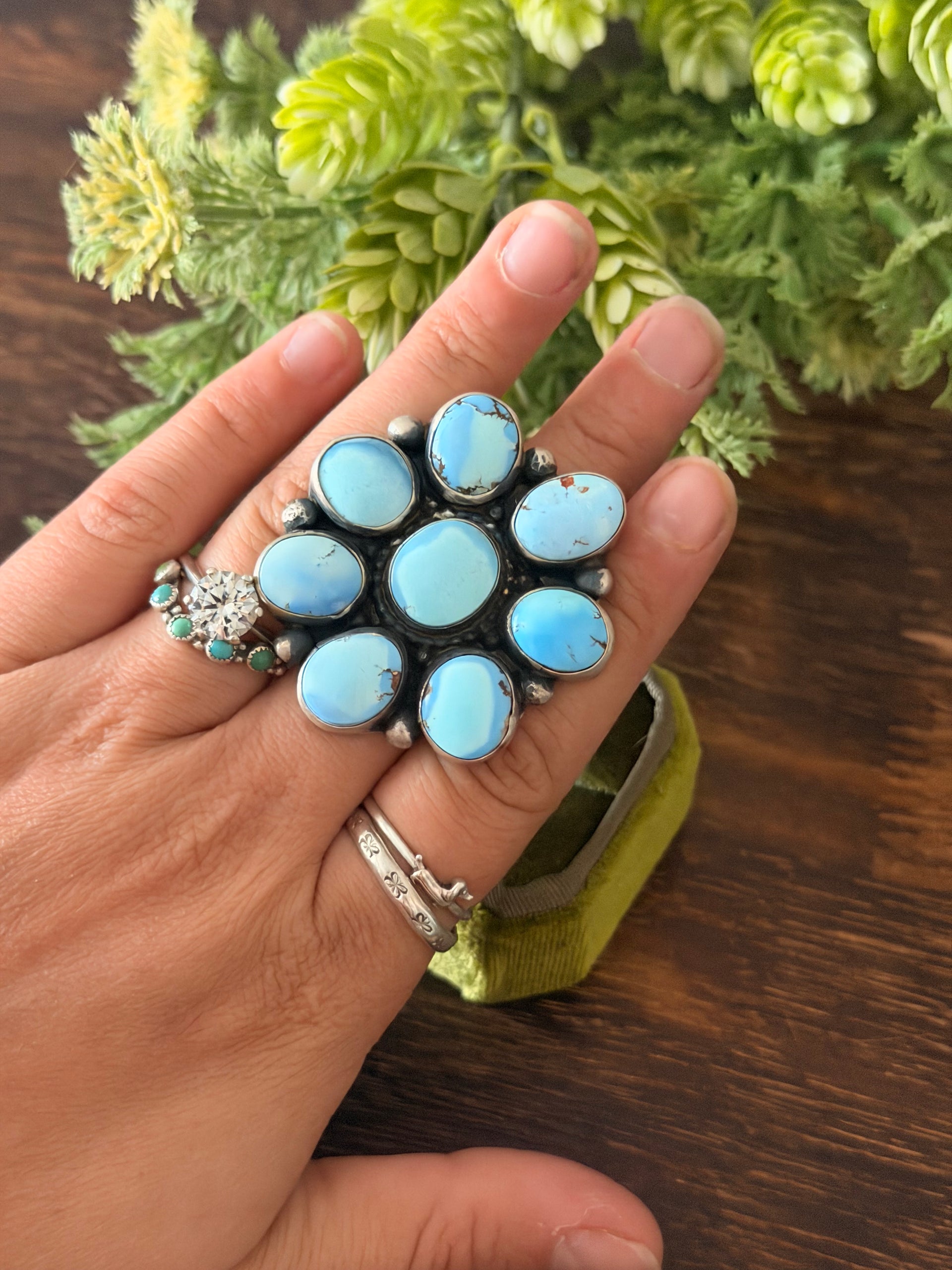 Travis Jim Golden Hills Turquoise & Sterling Silver Adjustable Cluster Ring
