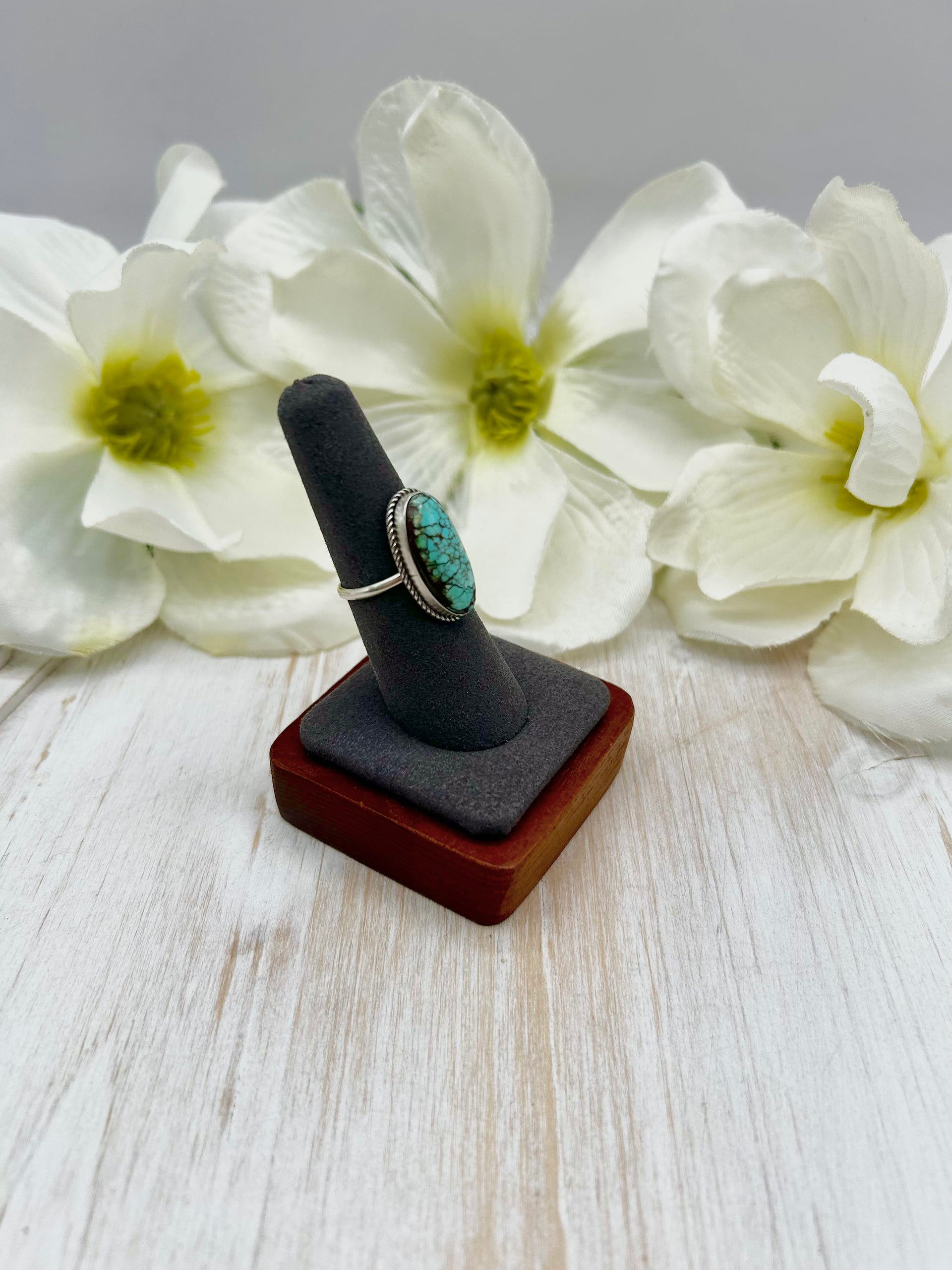 Navajo Made #8 Turquoise & Sterling Silver Ring Size 7