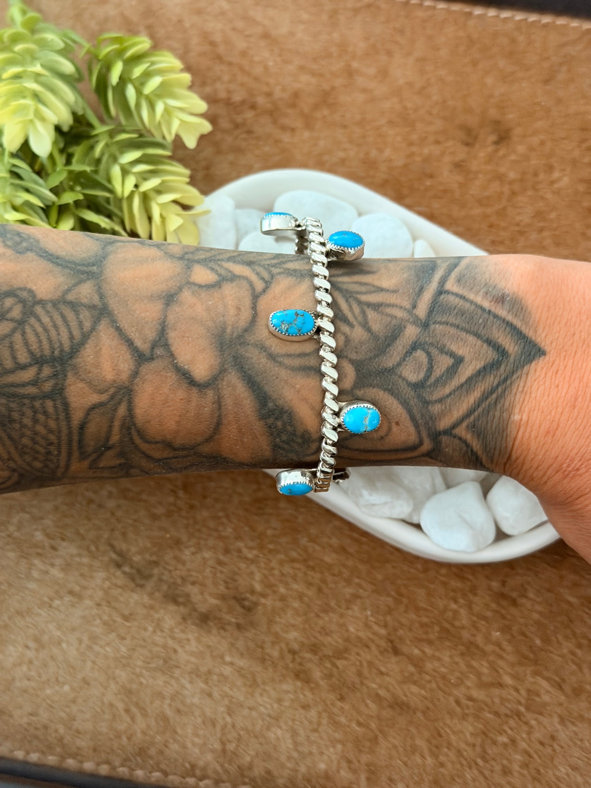 Navajo Made Kingman Turquoise & Sterling Silver Cuff Bracelet