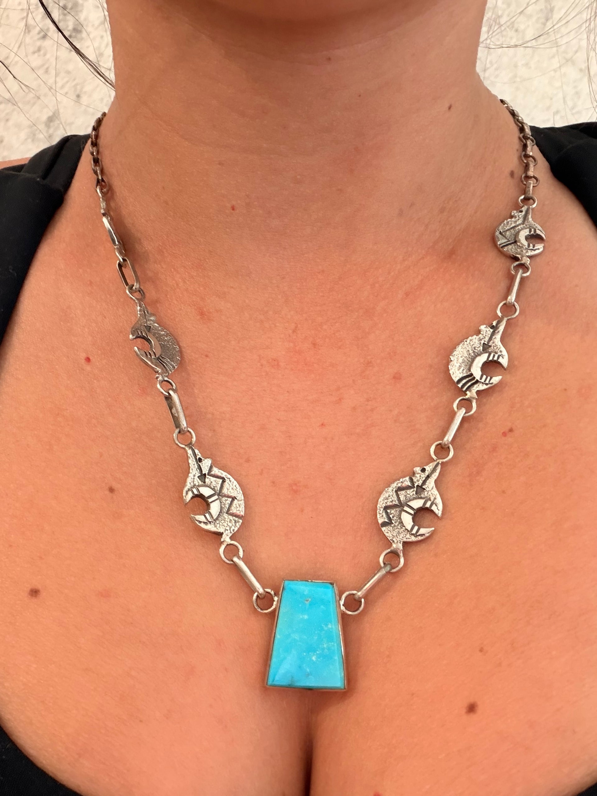 Navajo Made Kingman Turquoise and Sterling Silver Necklace Set