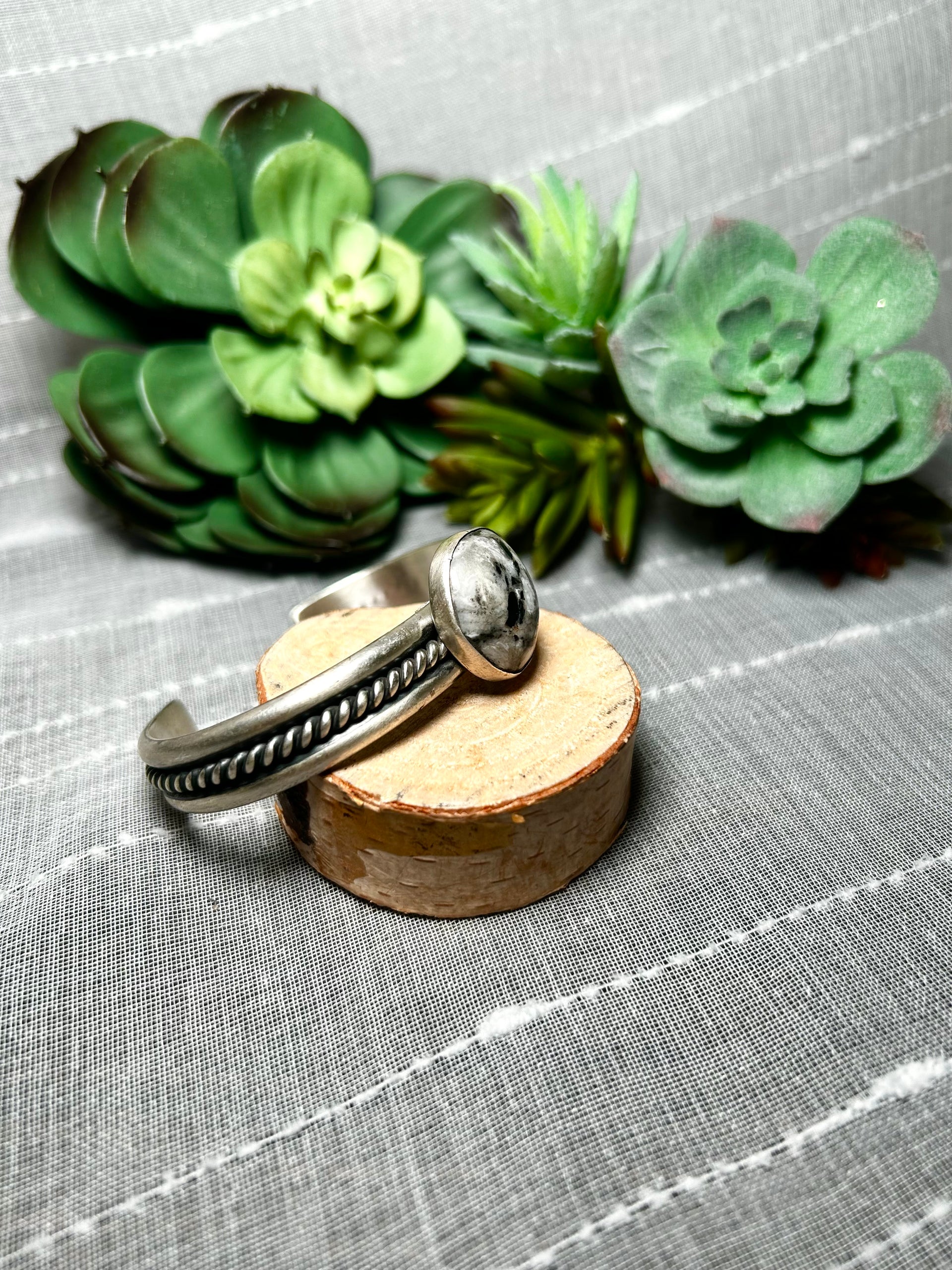 Navajo Made White Buffalo & Sterling Silver Cuff Bracelet