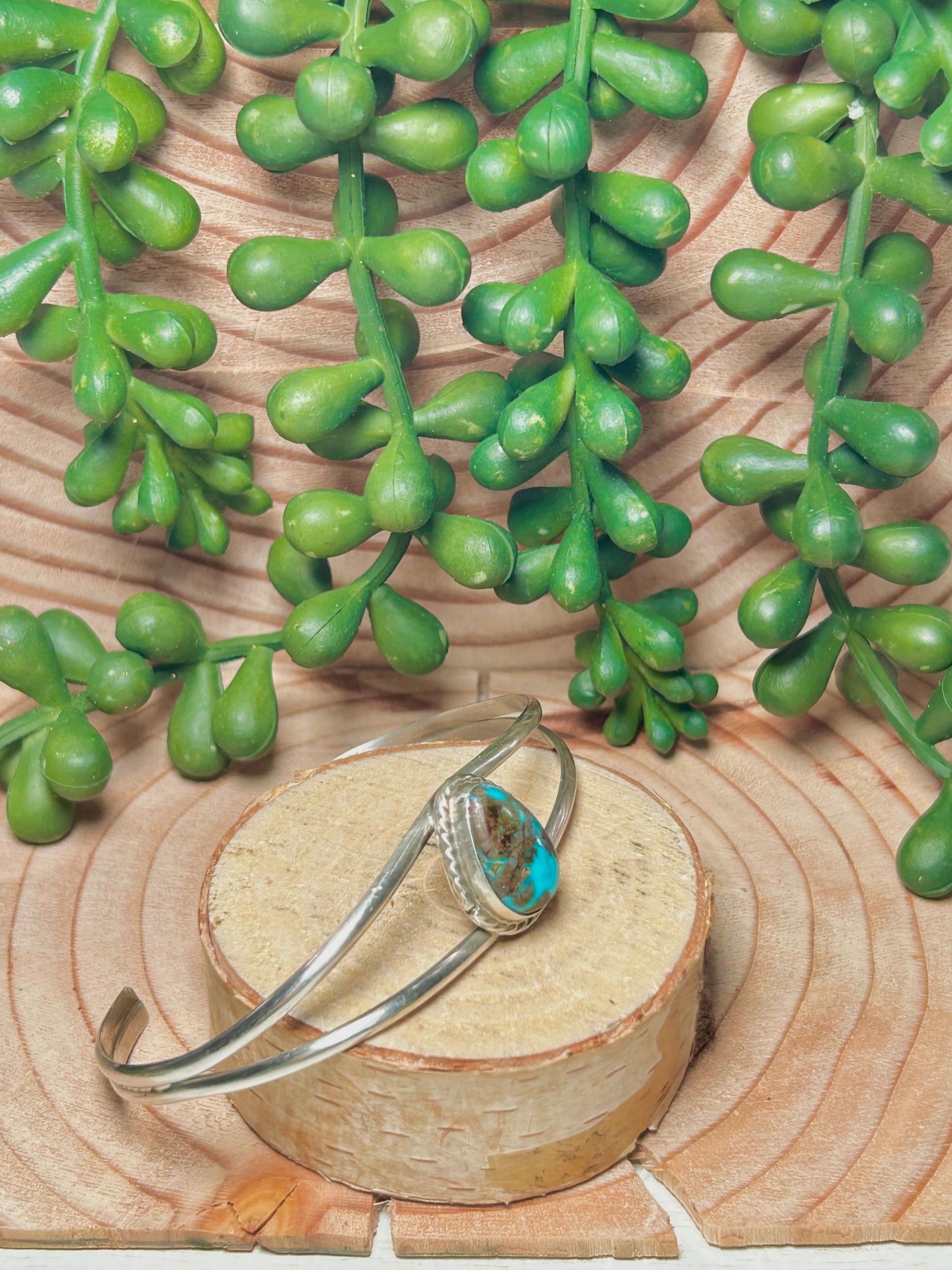 Navajo Made Kingman Turquoise & Sterling Silver Cuff Bracelet