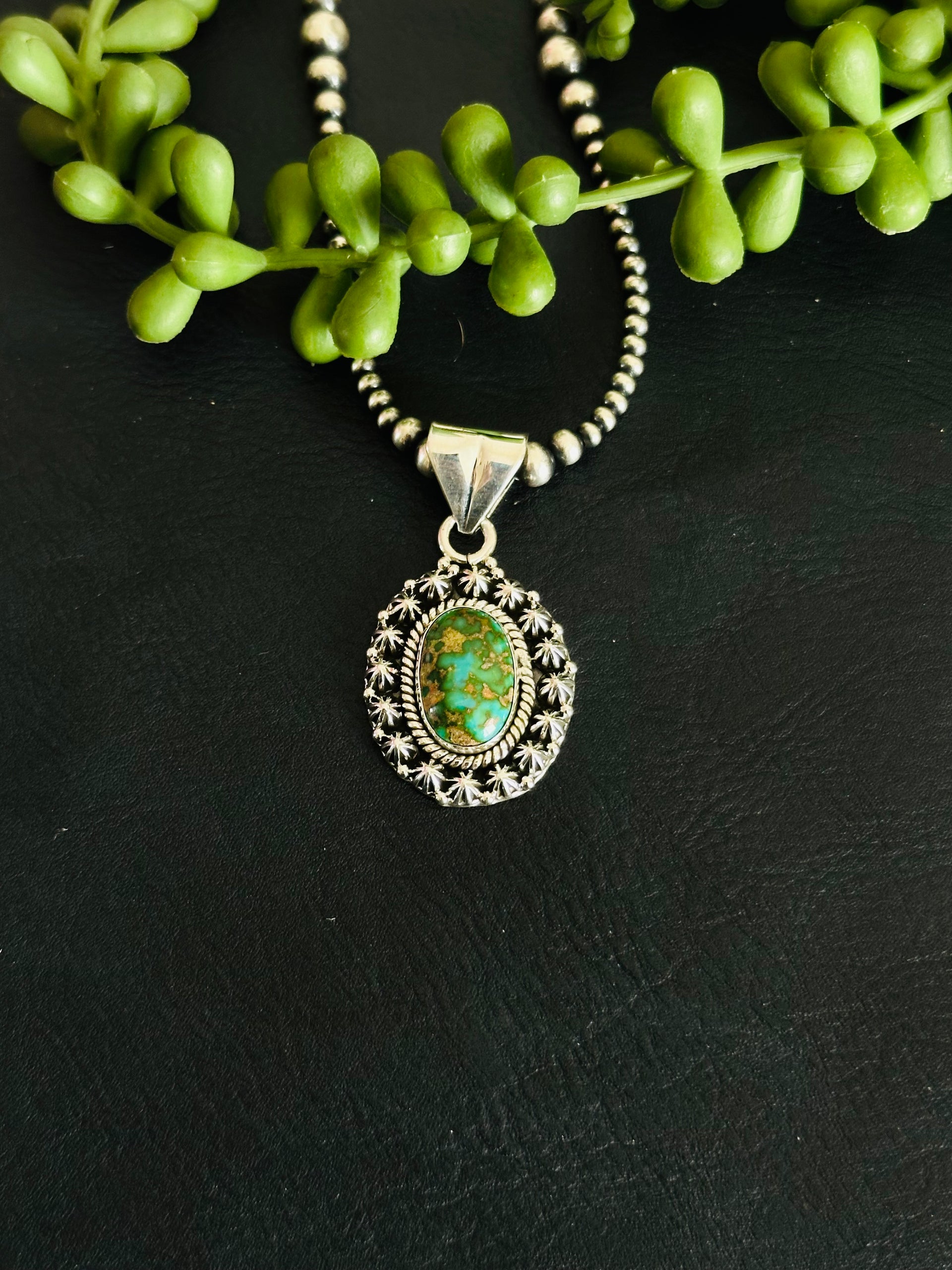 Southwest Handmade Sonoran Gold Turquoise & Sterling Silver Pendant
