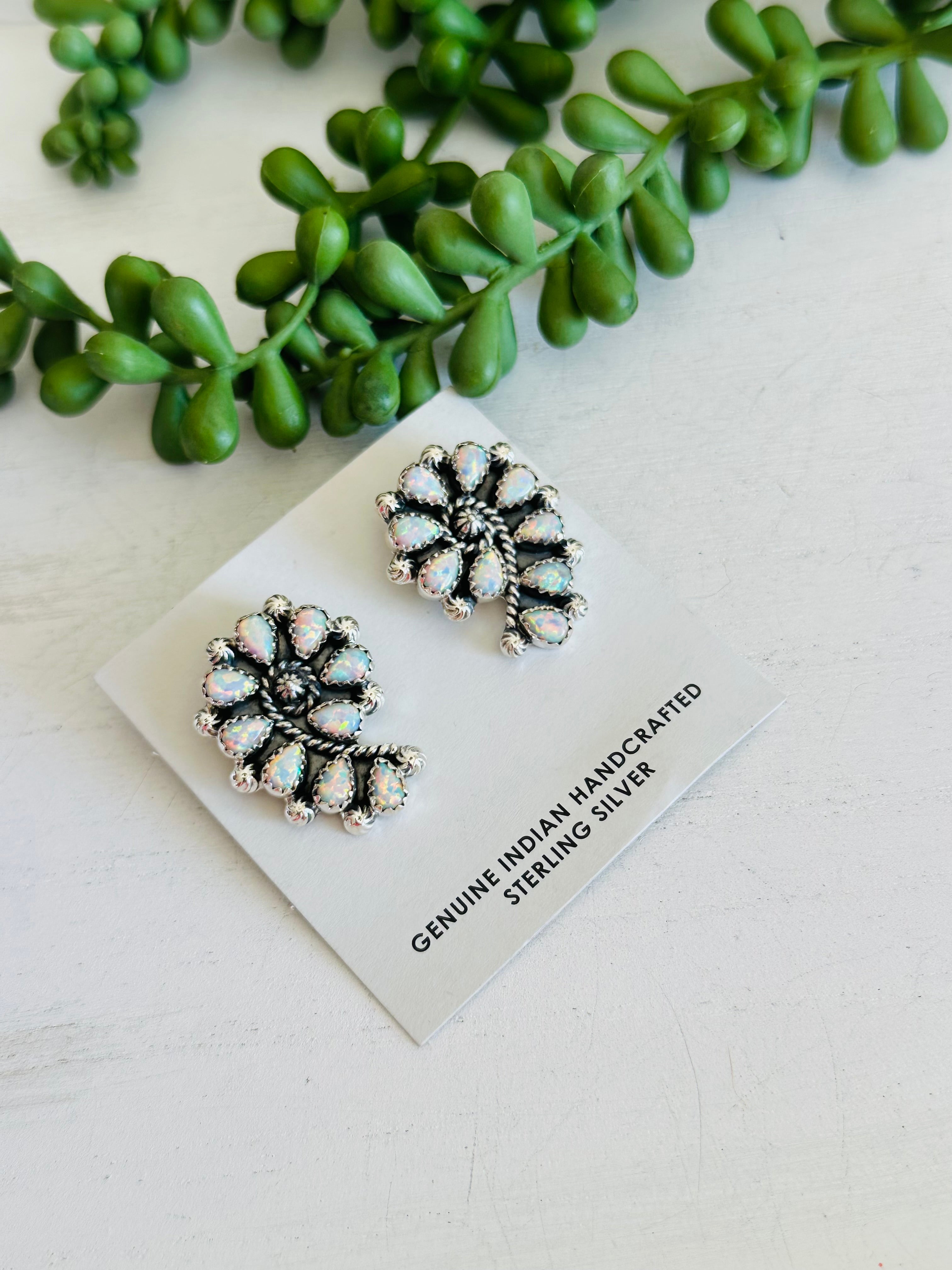 Southwest Handmade Opal & Sterling Silver Post Cluster Earrings