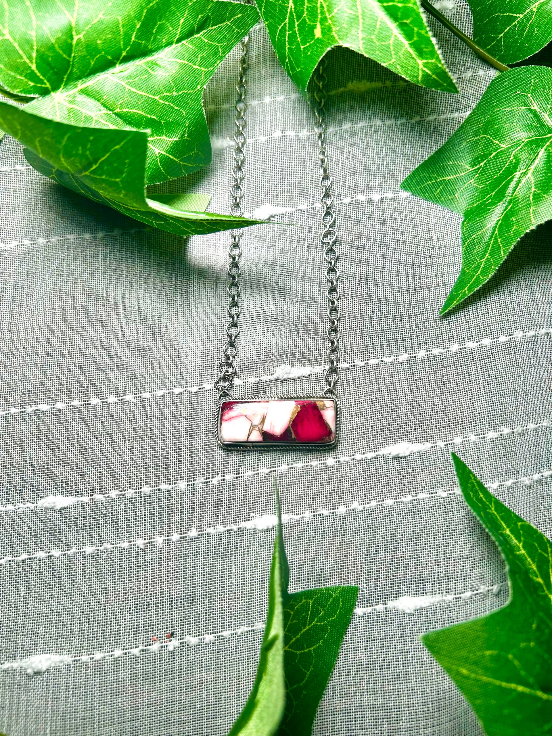 Navajo Made Rose Dahlia & Sterling Silver Necklace