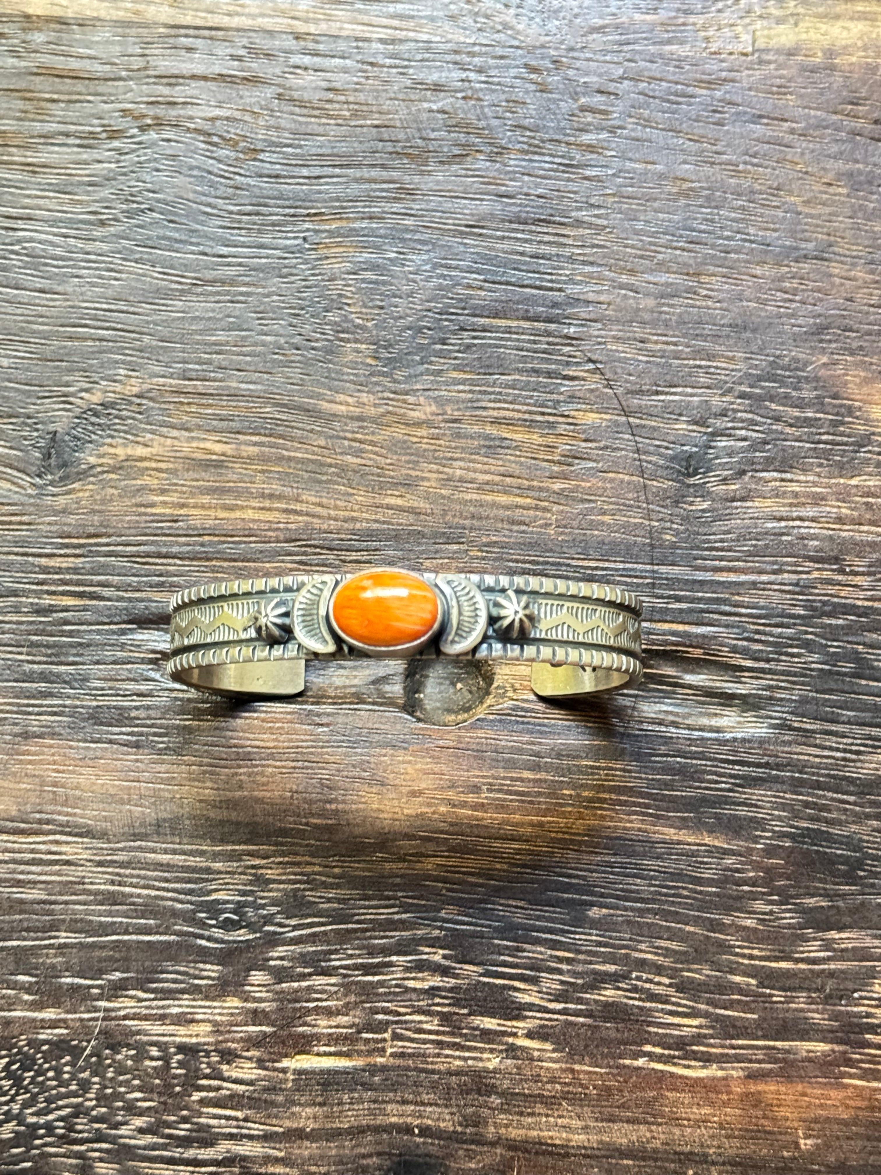 Francis Yazzie Spiny Oyster & Sterling Silver Cuff Bracelet