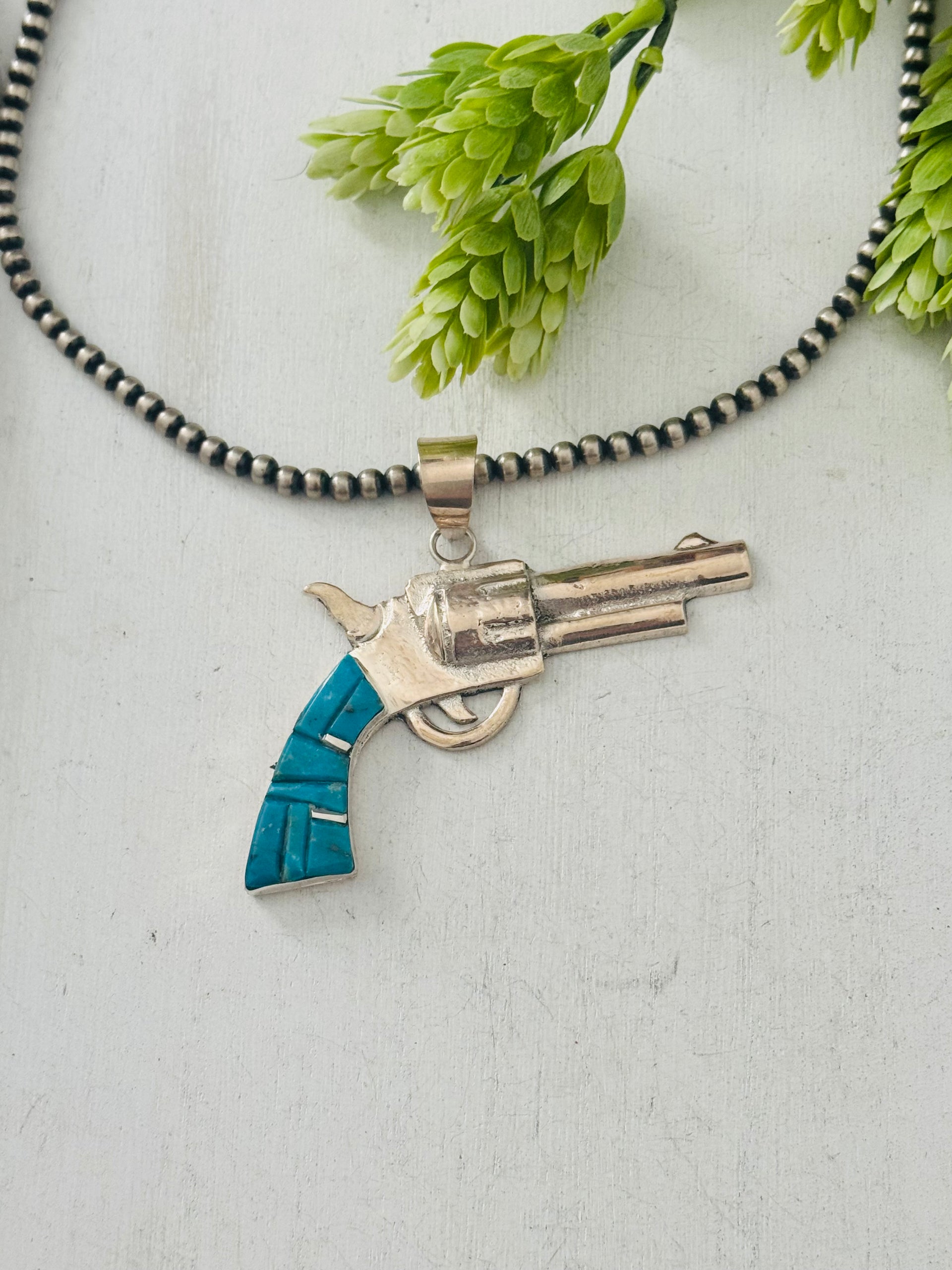 Bobby Mannelito Multi Stone & Sterling Silver Pistol Pendant