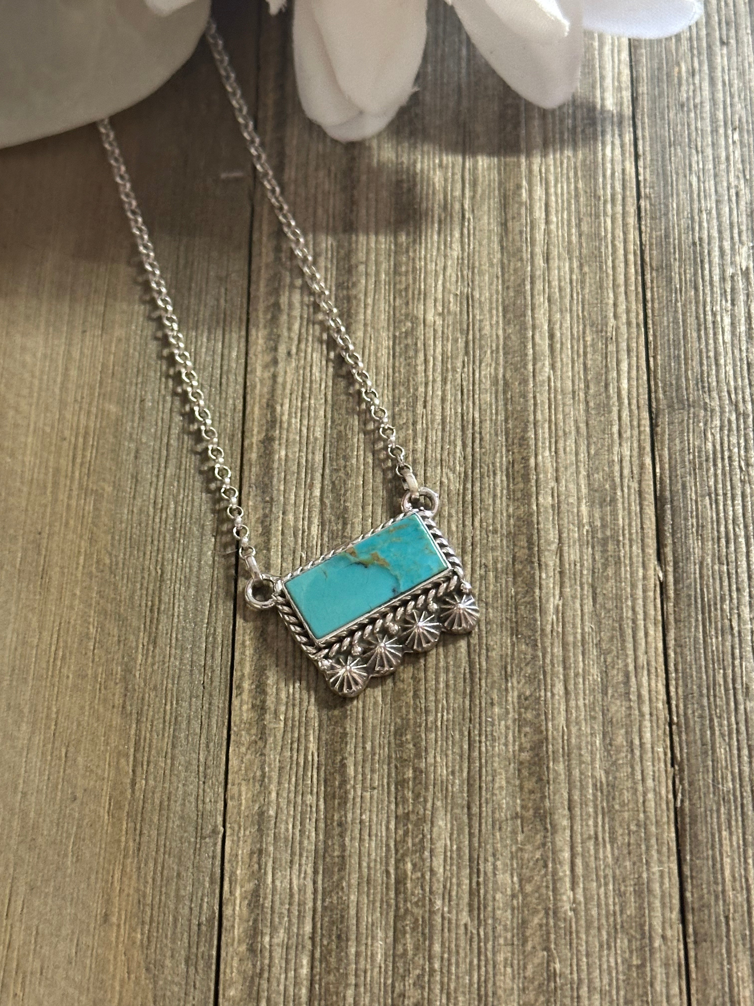 Southwest Handmade Kingman Turquoise & Sterling Silver Bar Necklace