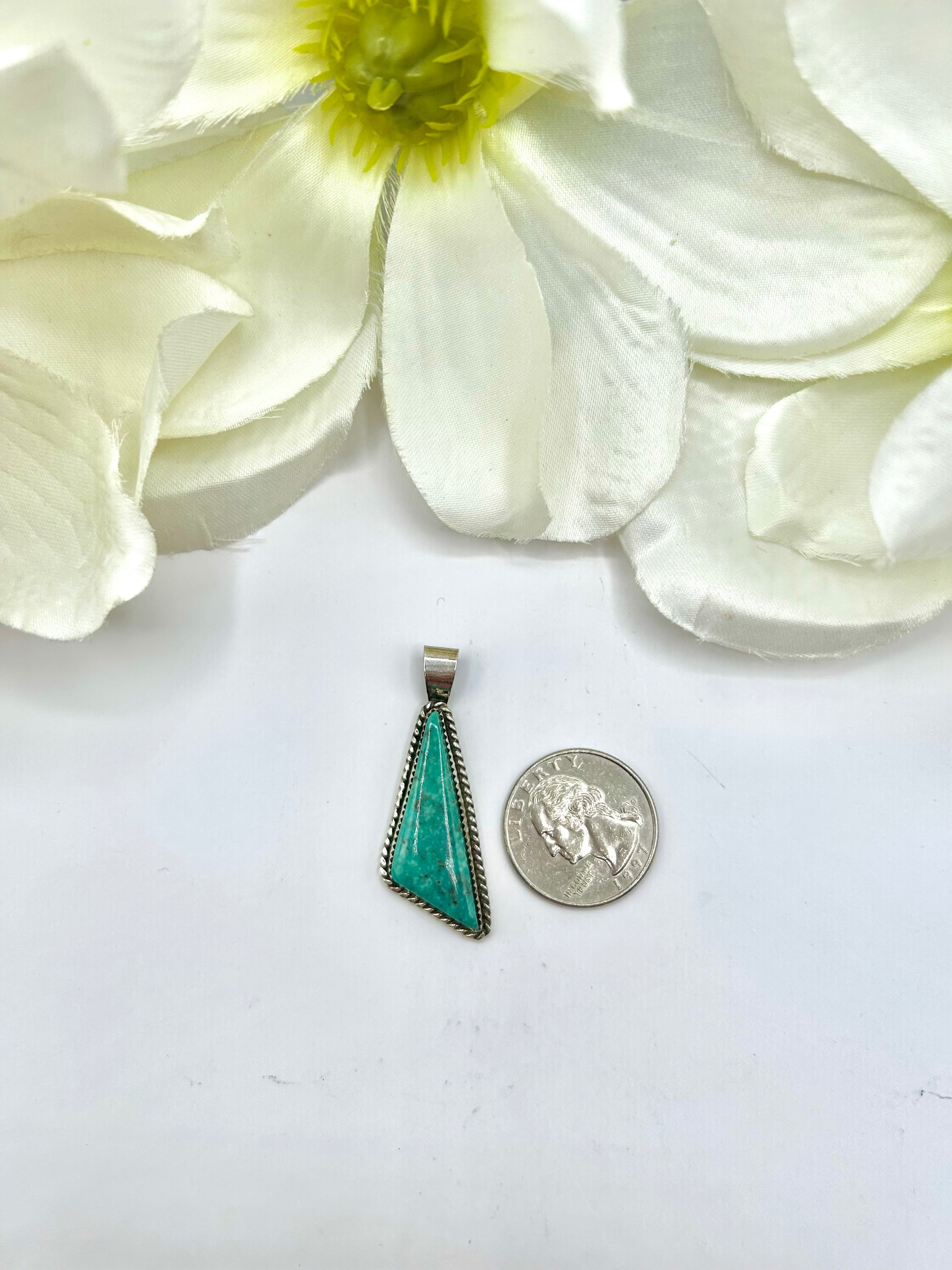 Navajo Made Kingman Turquoise & Sterling Silver Pendant