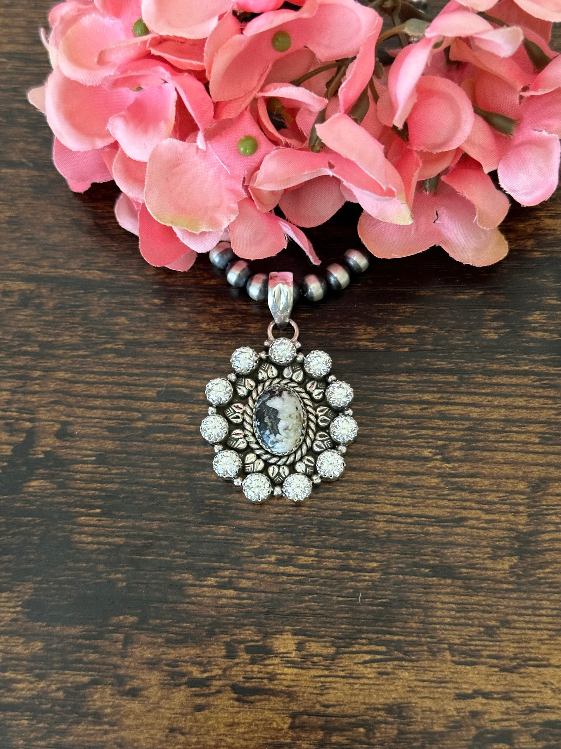 Southwest Handmade Multi Stone & Sterling Silver Cluster Pendant
