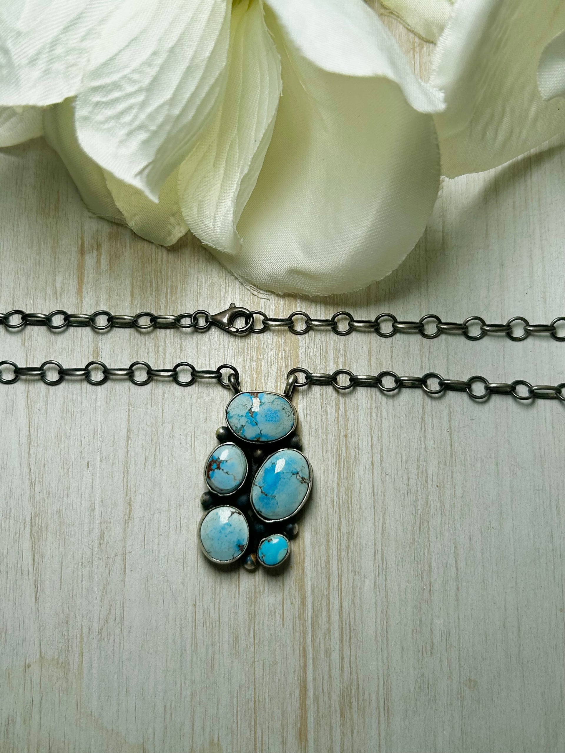 Navajo Made Golden Hills Turquoise & Sterling Silver Necklace