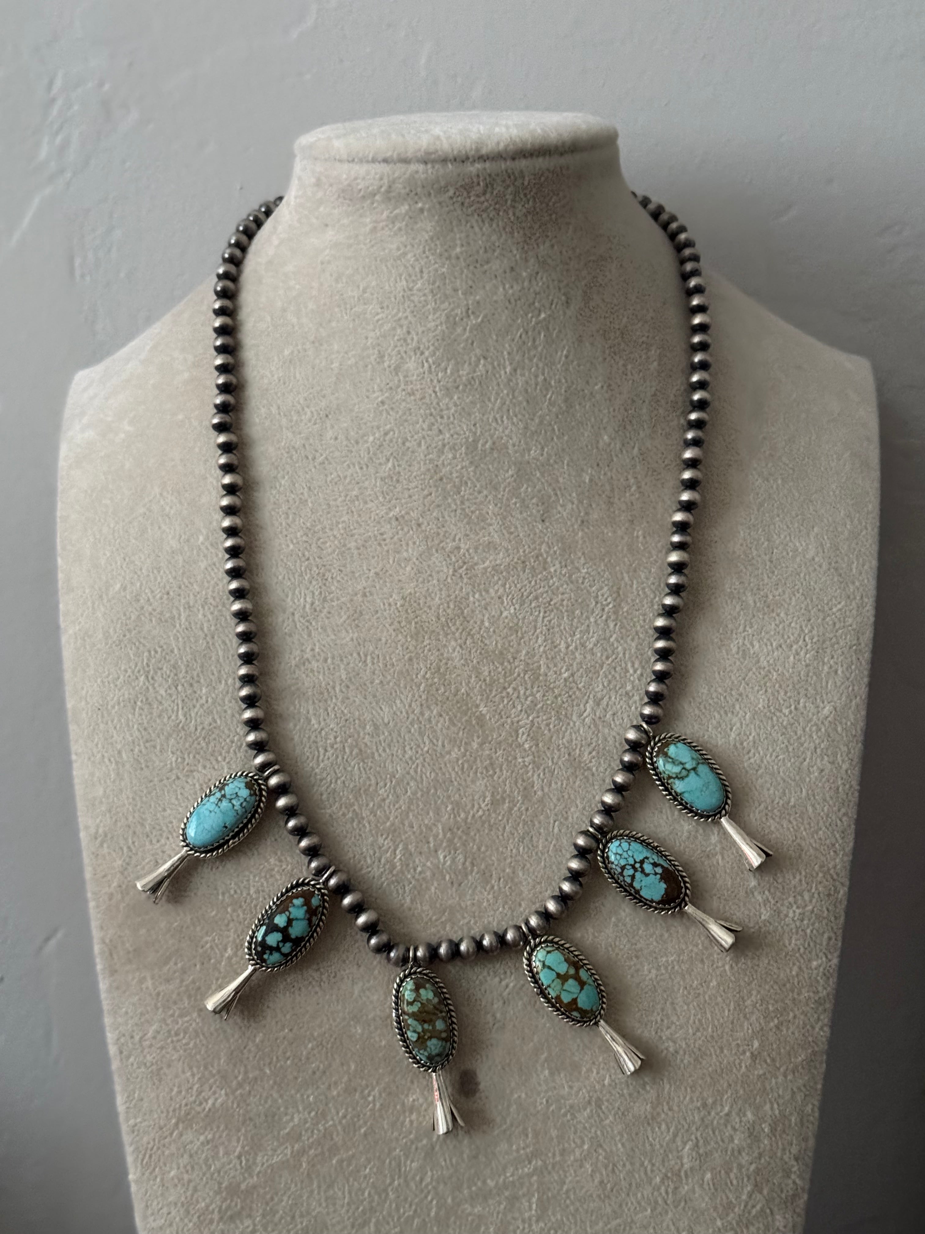 Southwest Handmade #8 Turquoise & Sterling Silver Blossom Necklace