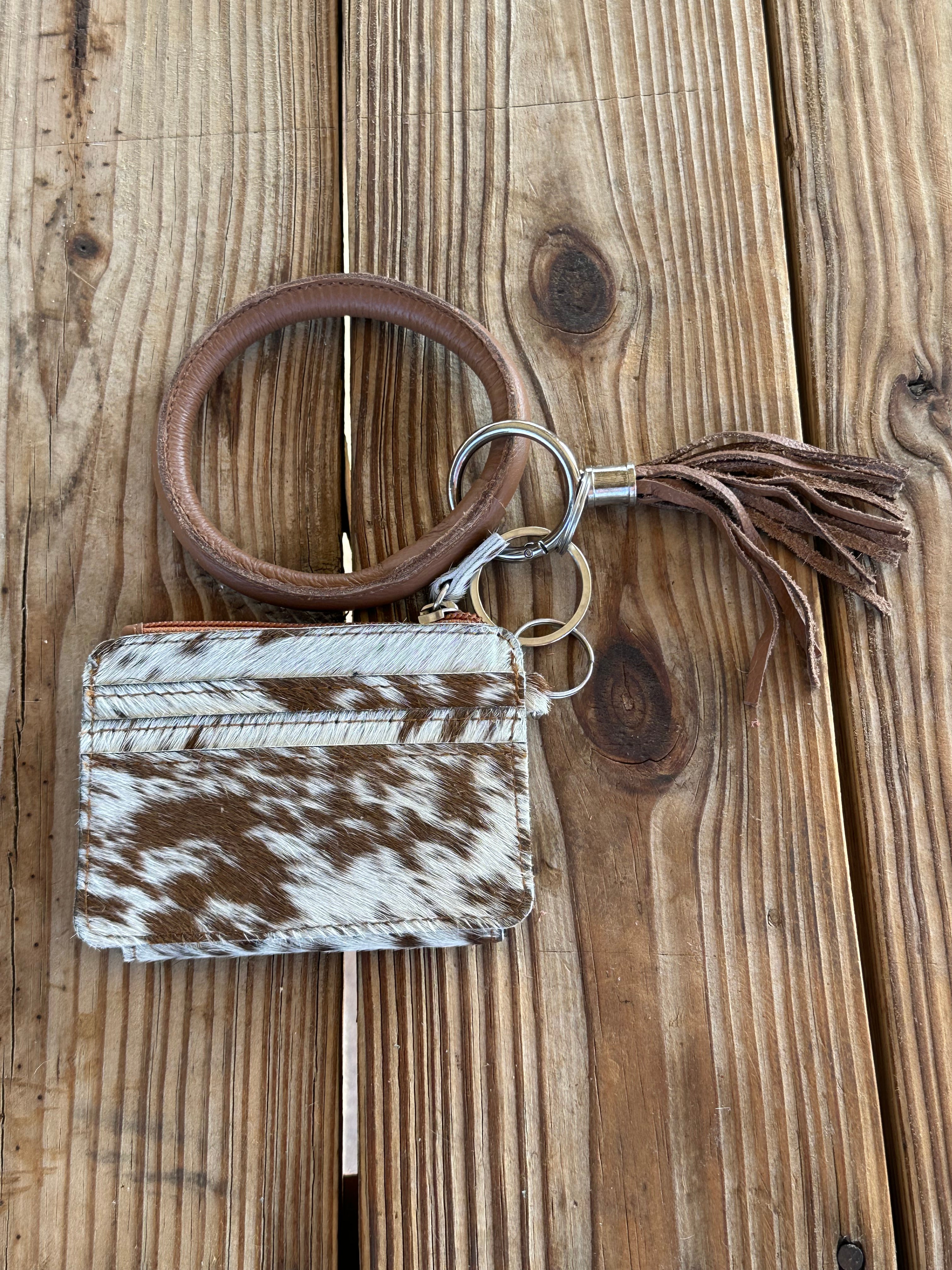 Genuine Leather & Cowhide Wristlet Card Holder