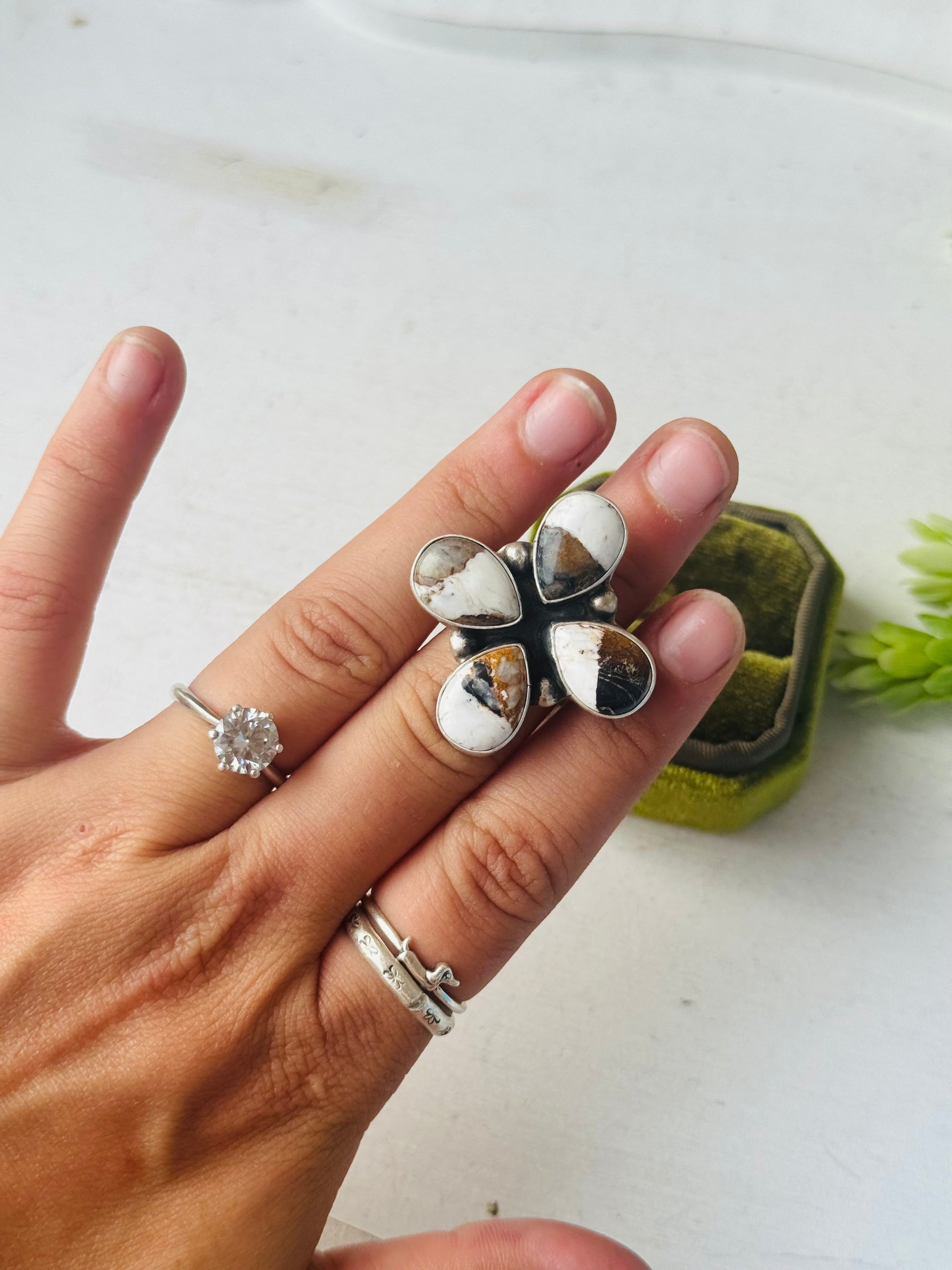 Myron Benally White Buffalo & Sterling Silver Ring Size 7.25