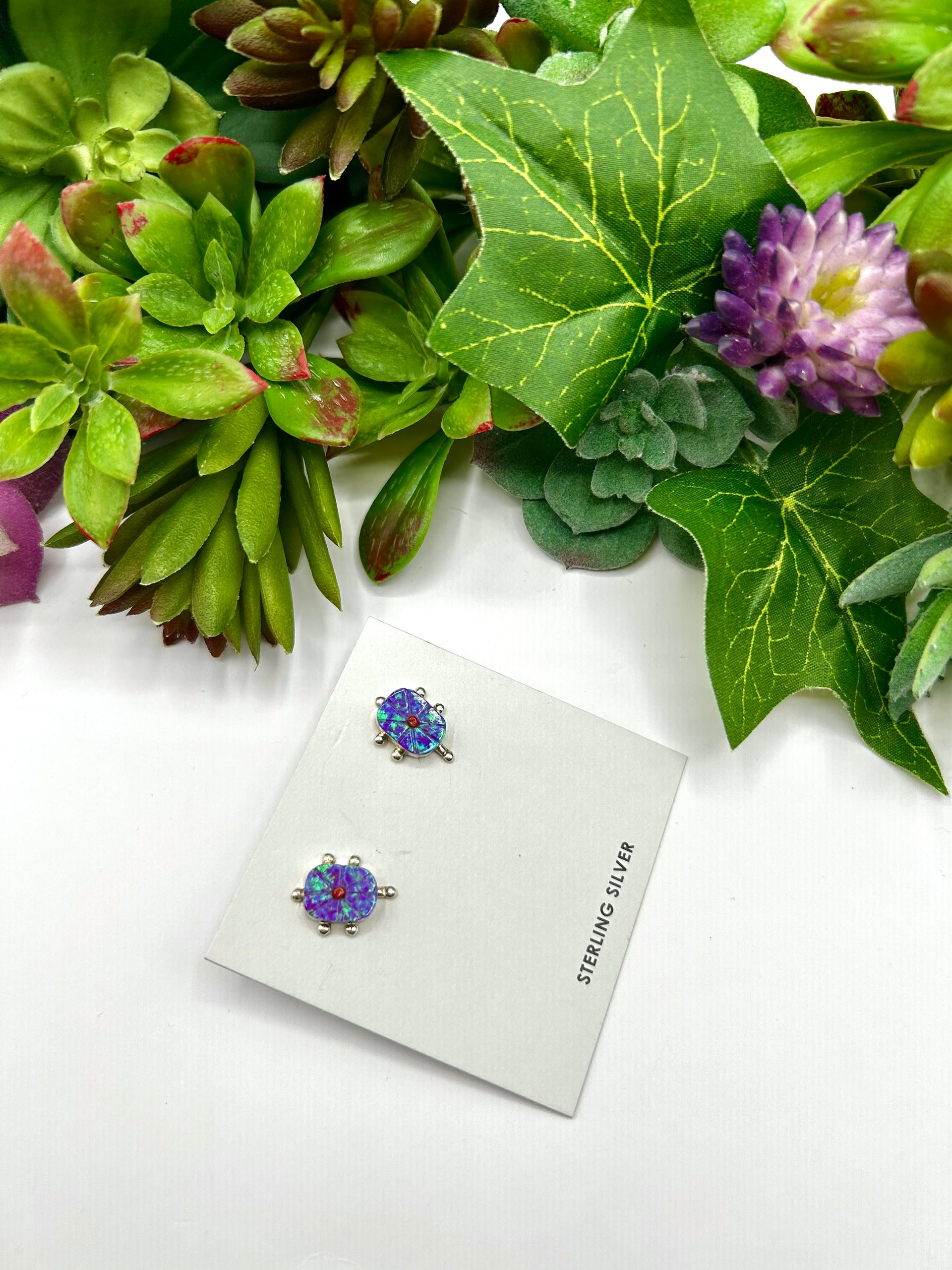 Zuni Made Multi Stone & Sterling Silver Post  Earrings