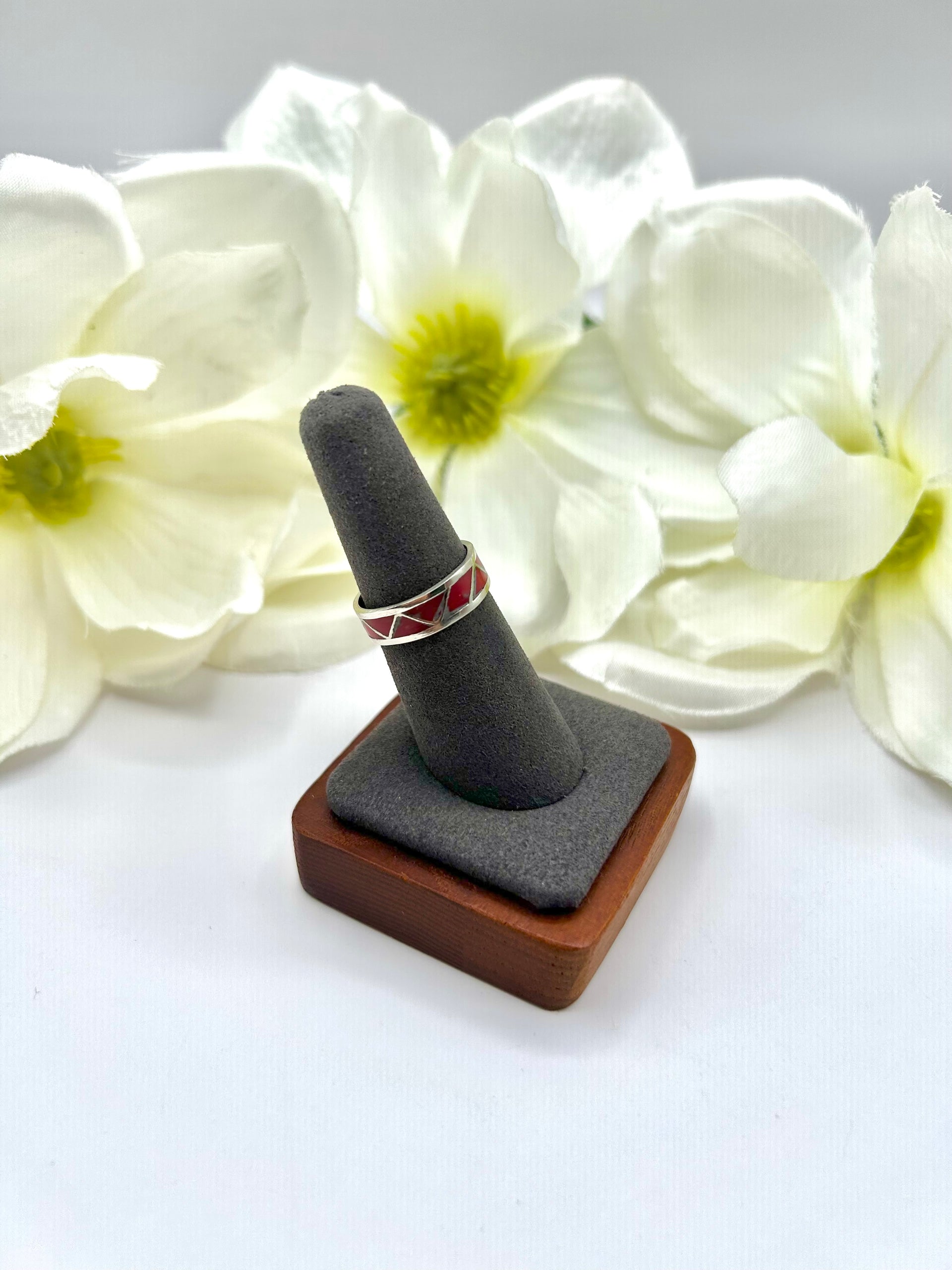 Navajo Made Coral & Sterling Silver Ring