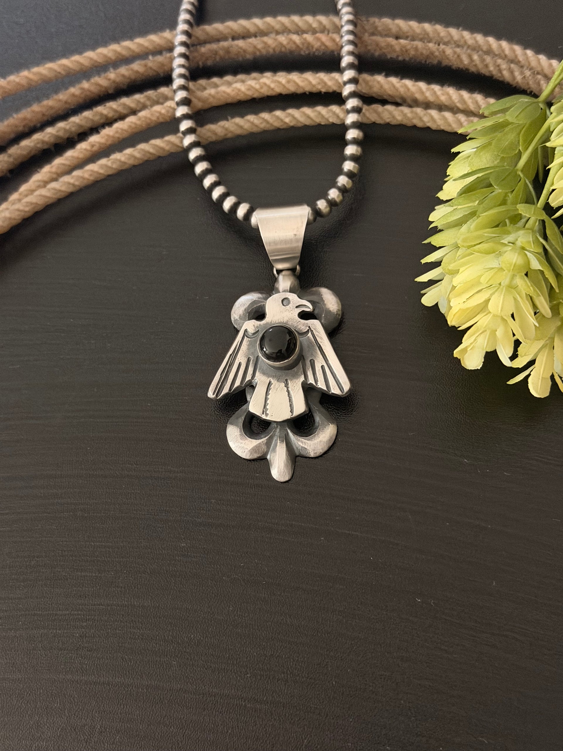 Chimney Butte Onyx & Sterling Silver Thunderbird Pendant