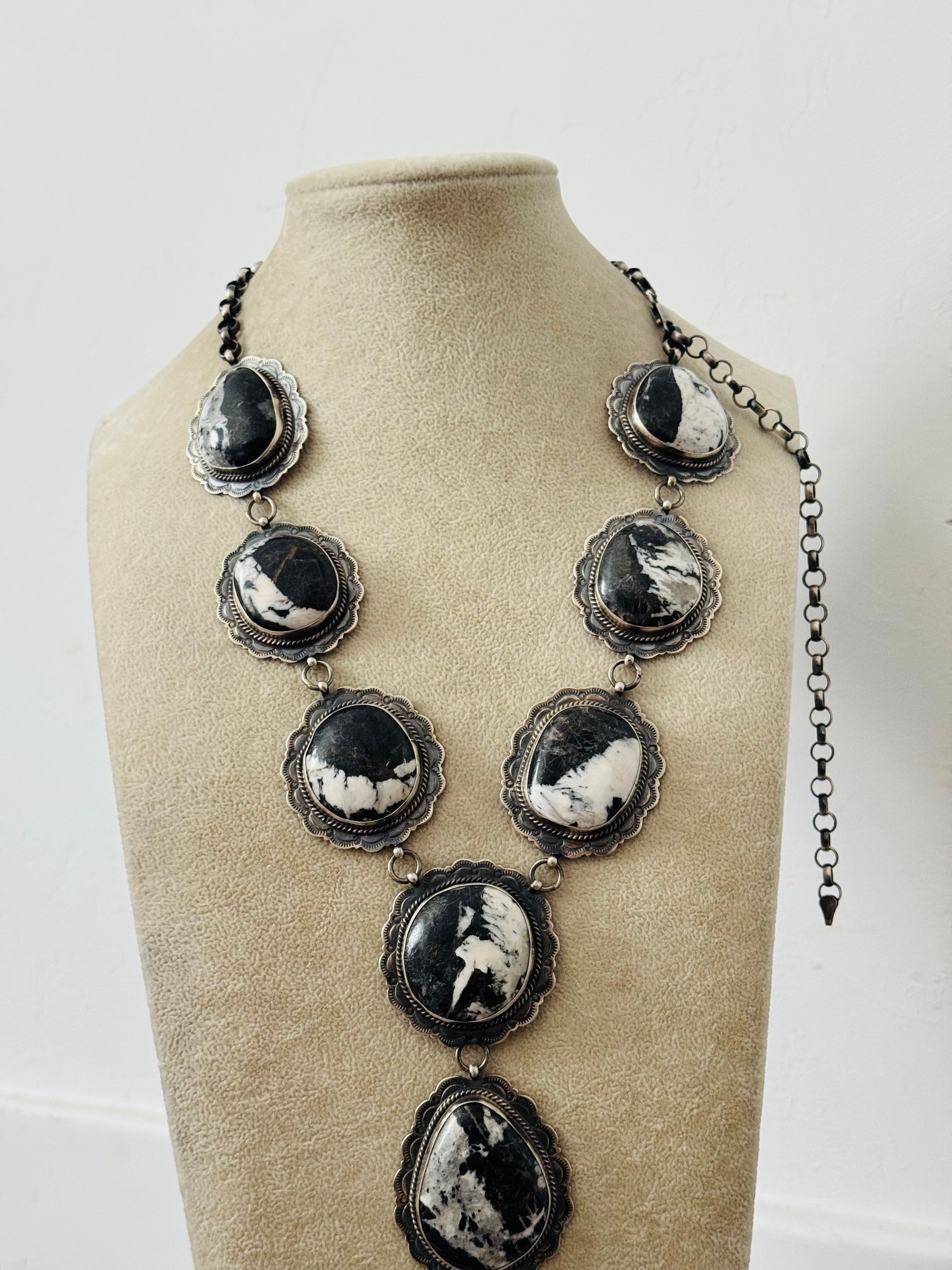Peggy Skeets White Buffalo & Sterling Silver Lariat Necklace Set
