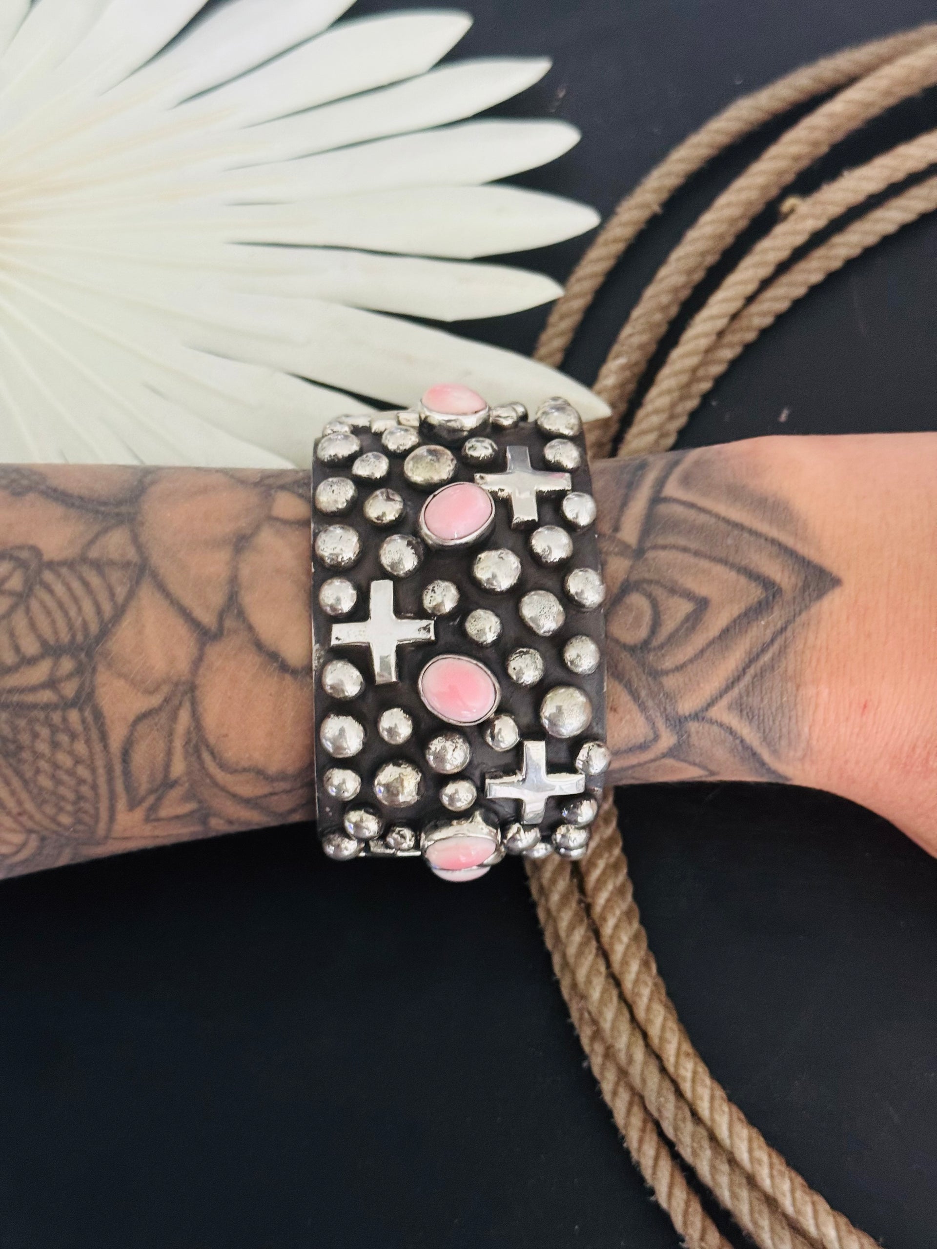 Chimney Butte Pink Conch Shell & Sterling Silver Cuff Bracelet