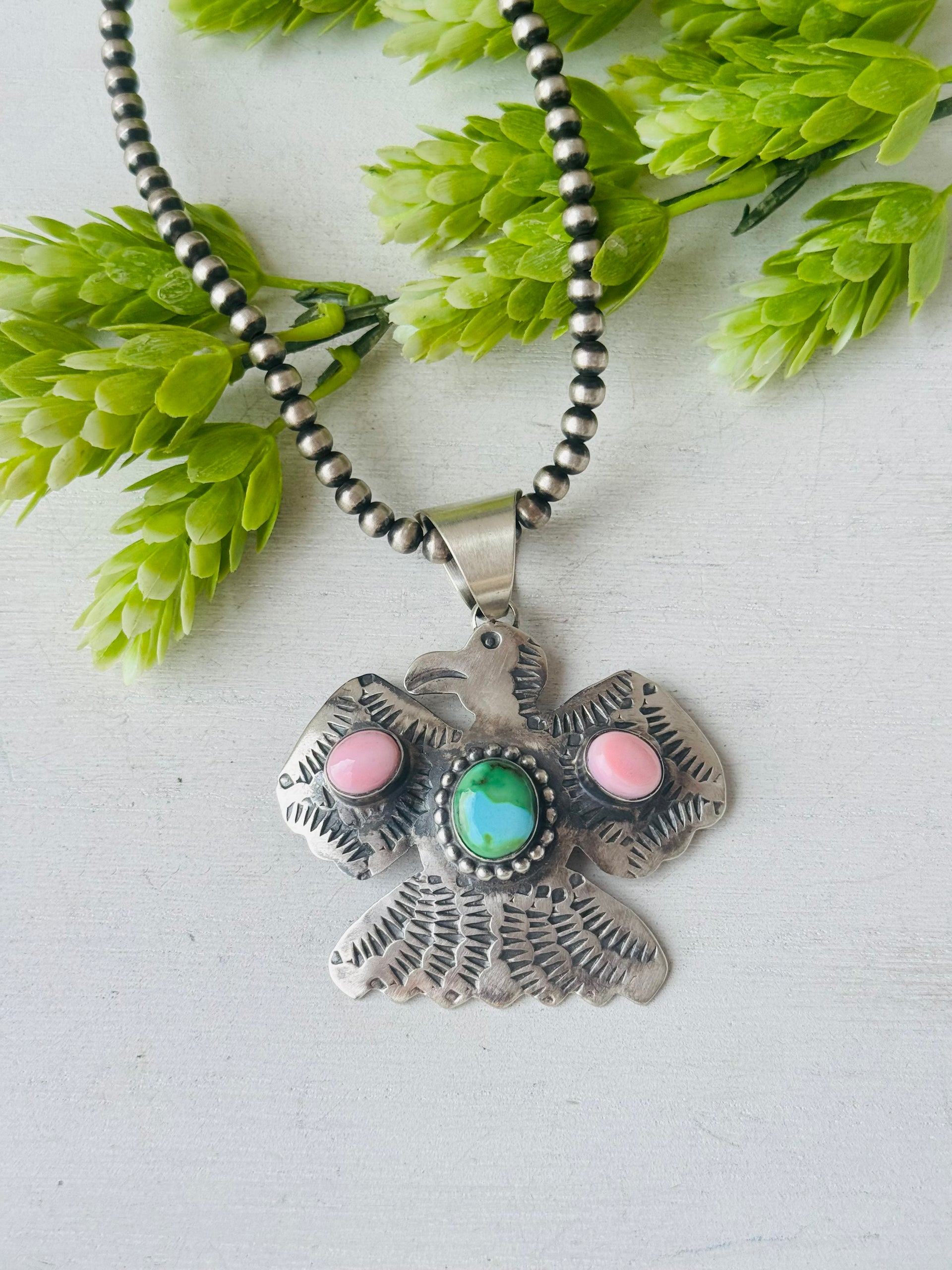 Chimney Butte Multi Stone & Sterling Silver Thunderbird Pendant