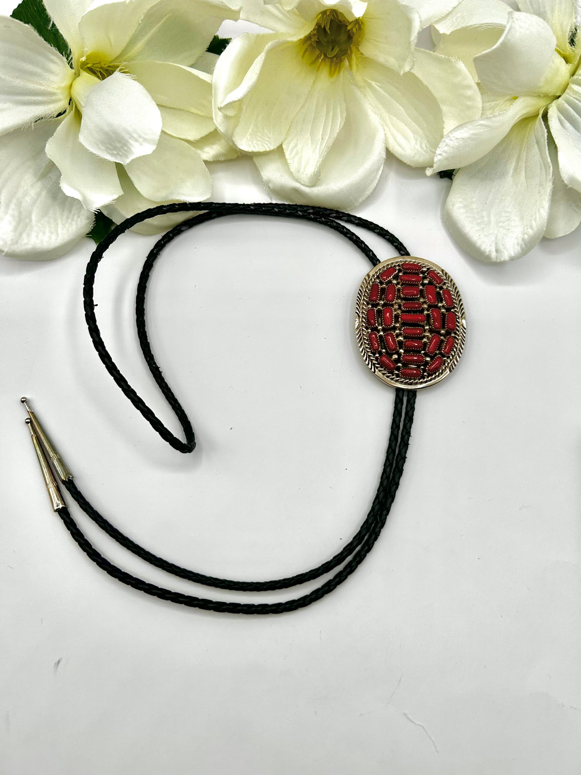 Marcella James Mediterranean Coral & Sterling Silver Bolo Tie