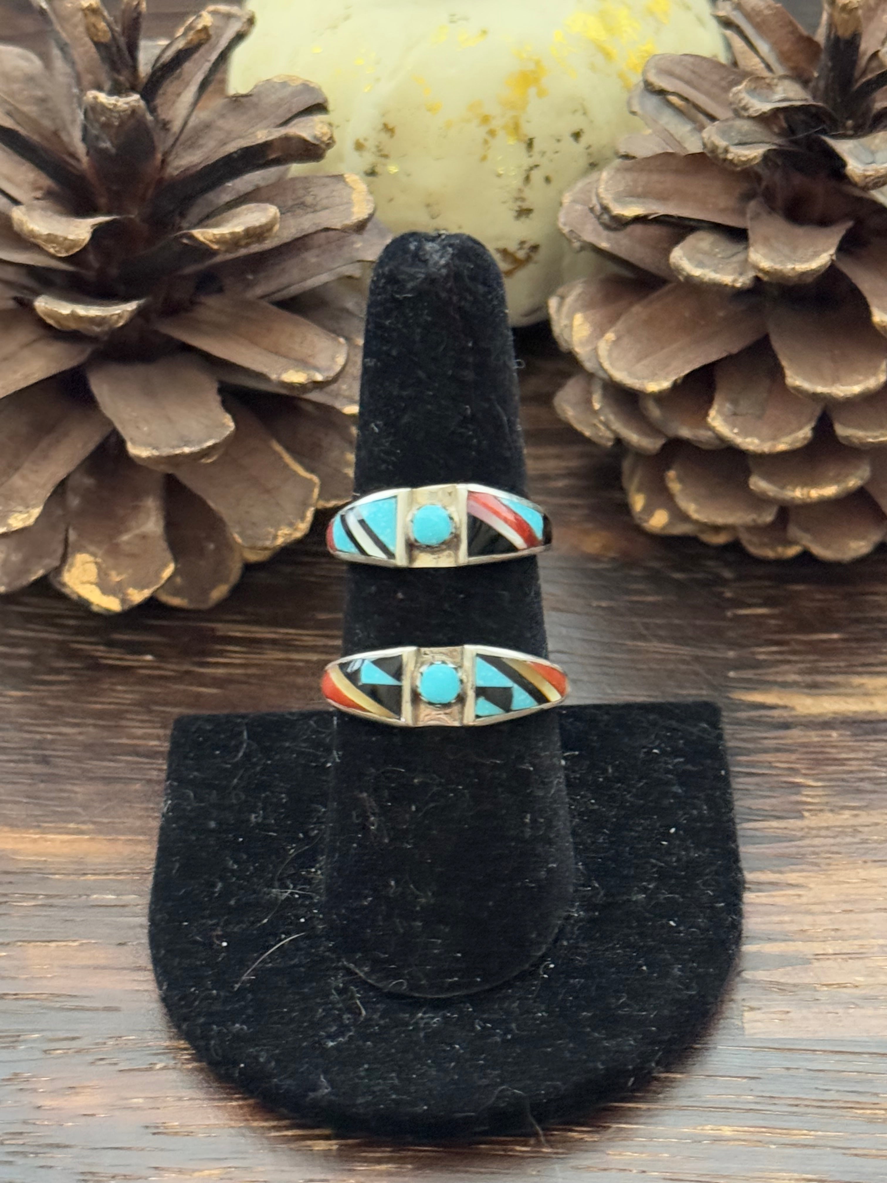 Zuni Made Multi Stone & Sterling Silver Inlay Ring