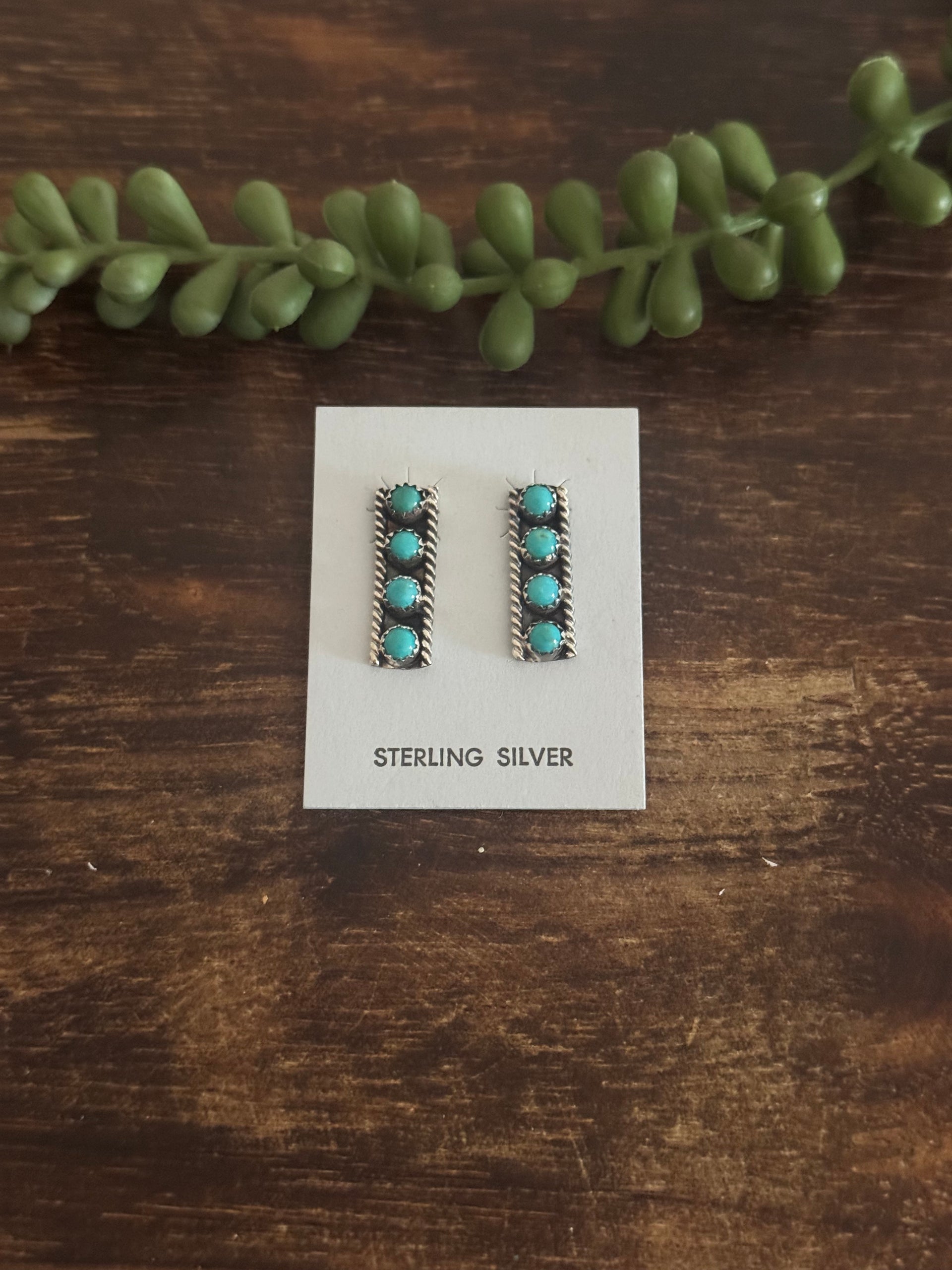 Navajo Made Kingman Turquoise & Sterling Silver Post Dangle Earrings