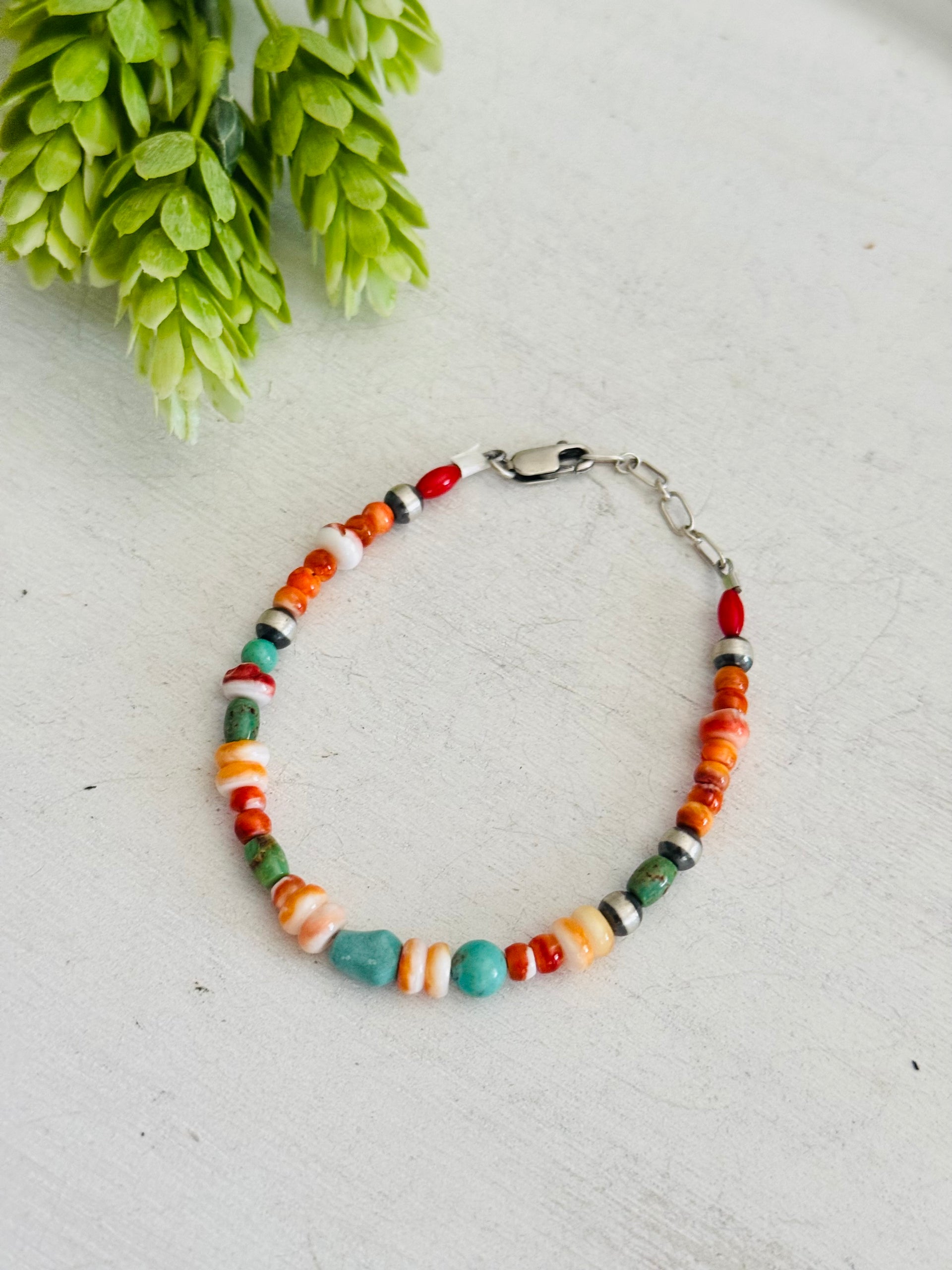 Navajo Strung Multi Stone & Sterling Silver Pearl Beaded Bracelet