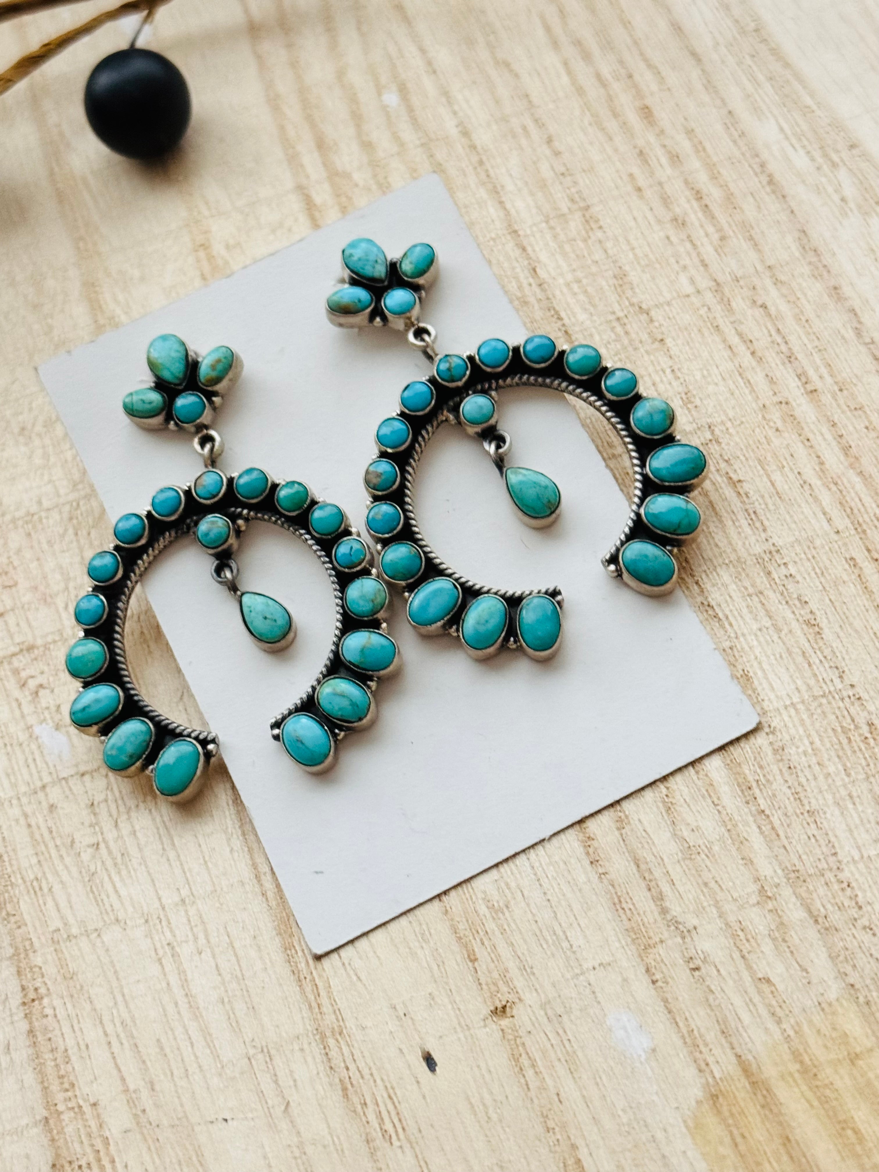 Southwest Handmade Kingman Turquoise & Sterling Silver Post Dangle Earrings