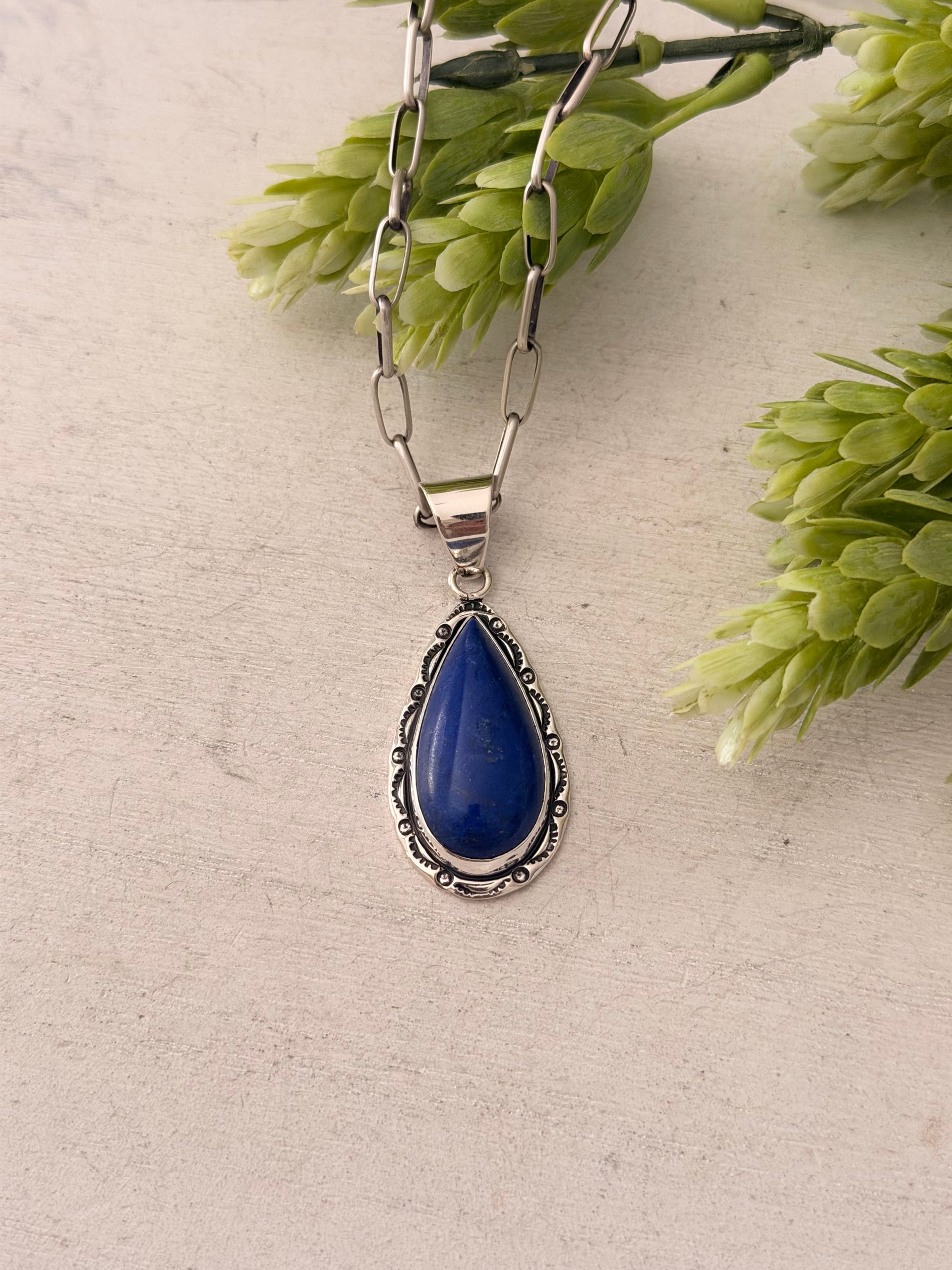 Navajo Made Lapis & Sterling Silver Pendant
