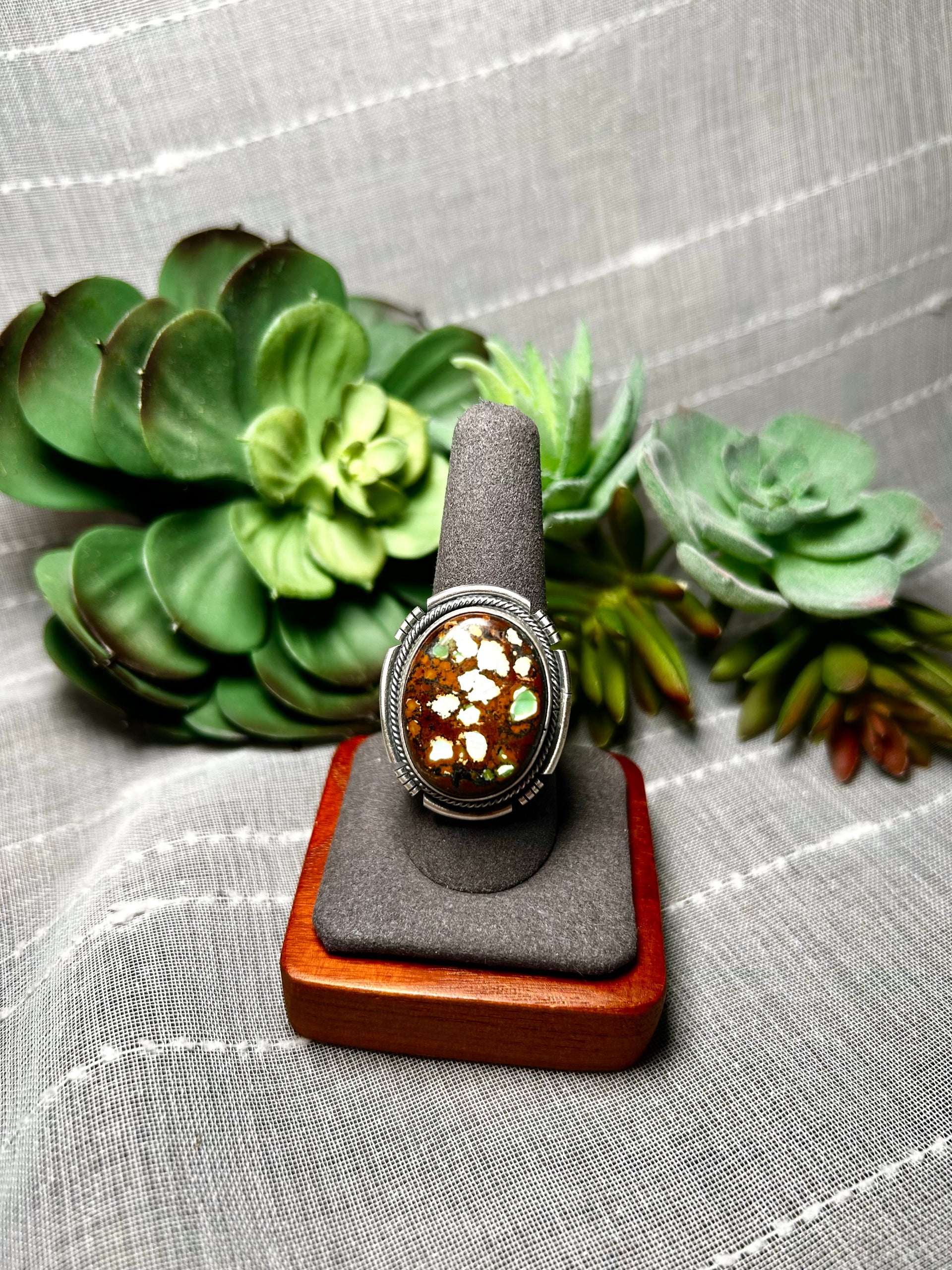 Navajo Made Carico Lake Turquoise & Sterling Silver Adjustable Ring